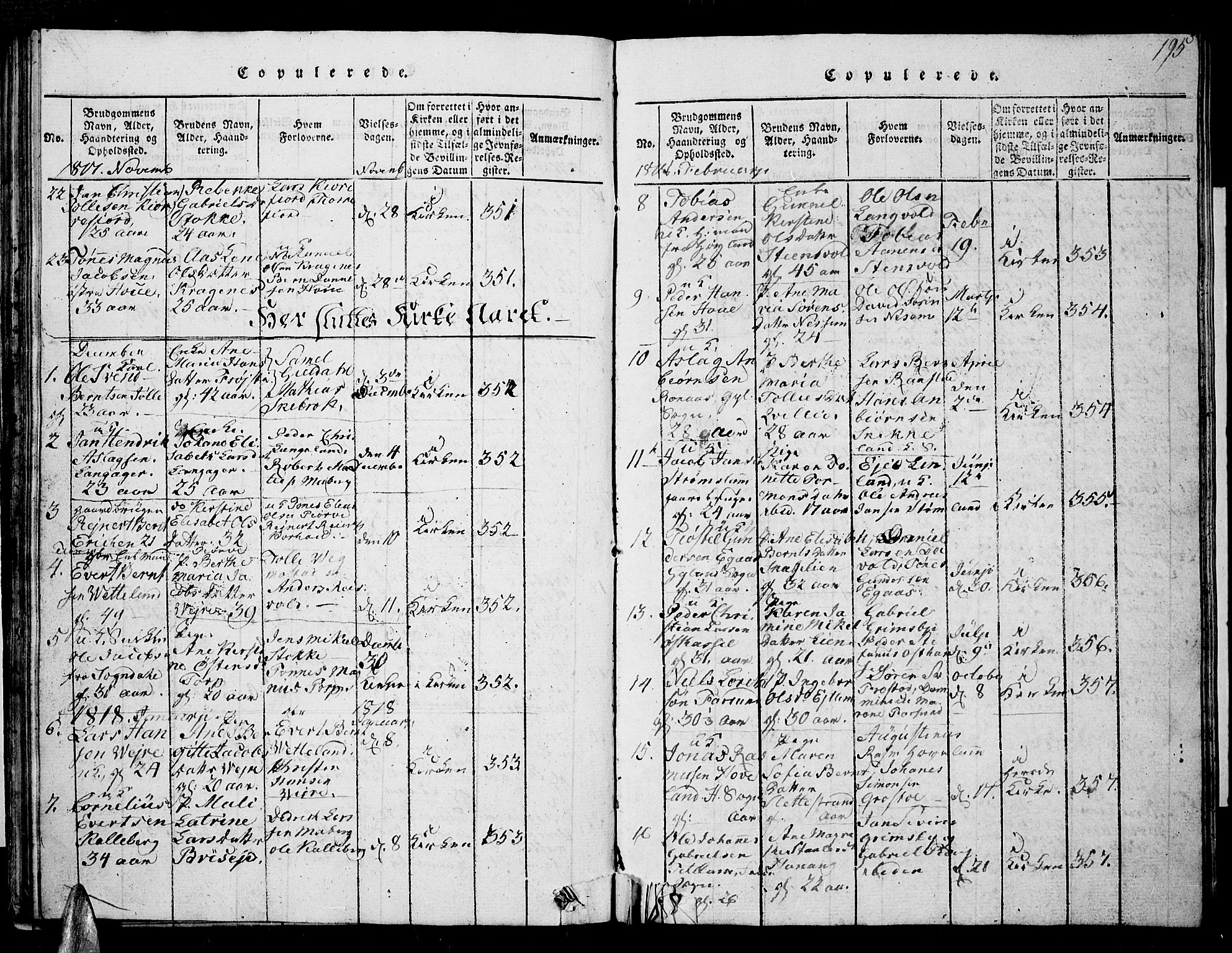 Lista sokneprestkontor, SAK/1111-0027/F/Fb/L0001: Parish register (copy) no. B 1, 1816-1832, p. 195