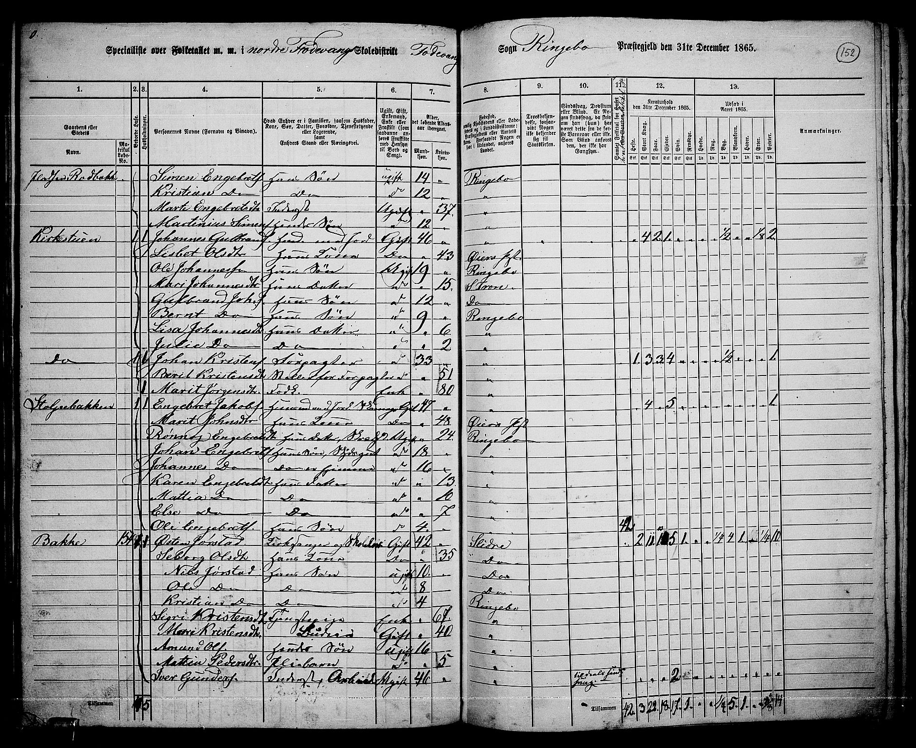 RA, 1865 census for Ringebu, 1865, p. 127