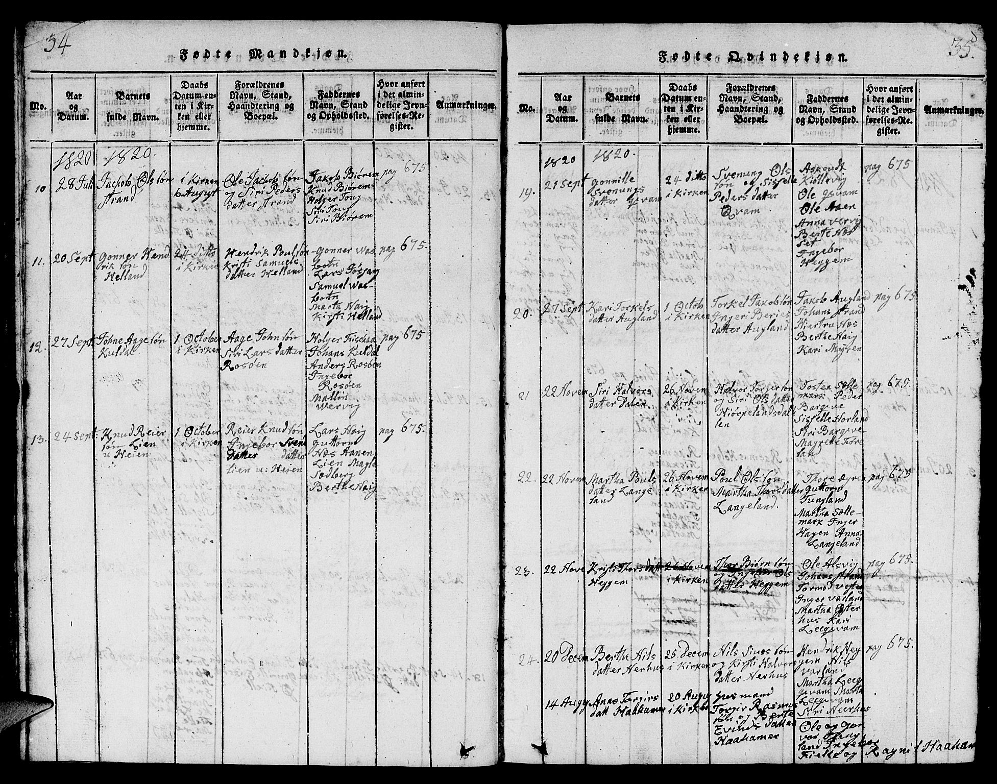 Strand sokneprestkontor, AV/SAST-A-101828/H/Ha/Hab/L0001: Parish register (copy) no. B 1, 1816-1854, p. 34-35