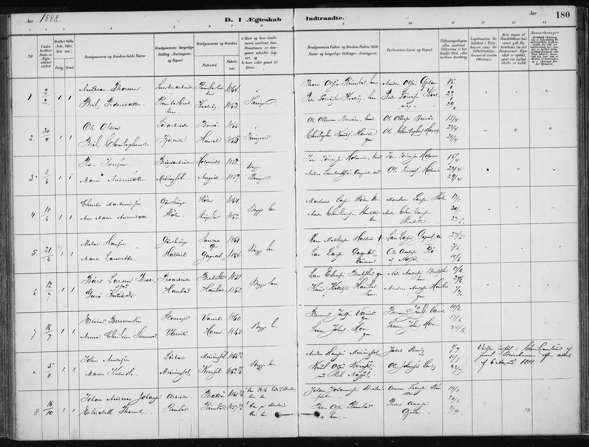 Ministerialprotokoller, klokkerbøker og fødselsregistre - Møre og Romsdal, SAT/A-1454/586/L0987: Parish register (official) no. 586A13, 1879-1892, p. 180