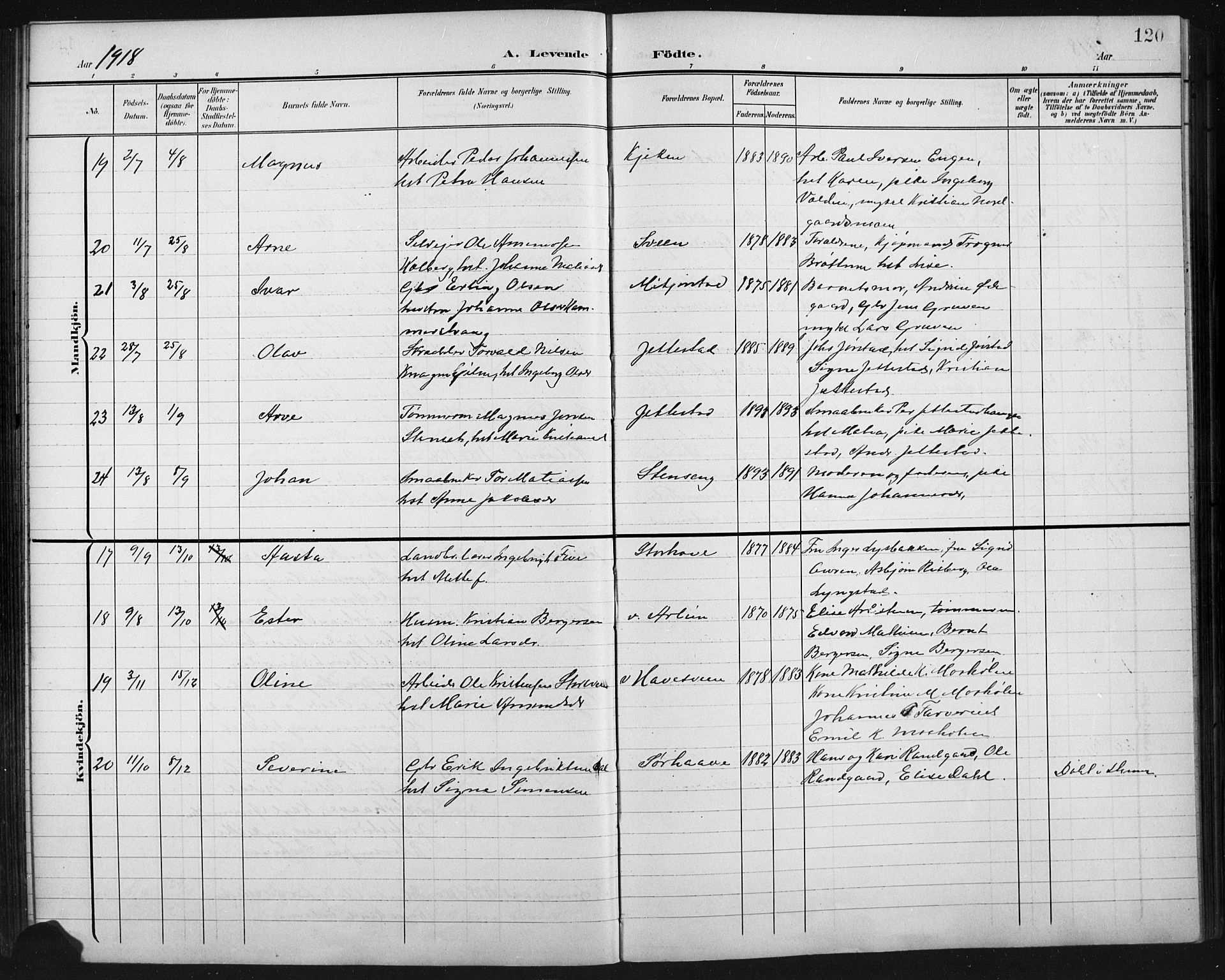 Fåberg prestekontor, AV/SAH-PREST-086/H/Ha/Hab/L0011: Parish register (copy) no. 11, 1901-1921, p. 120