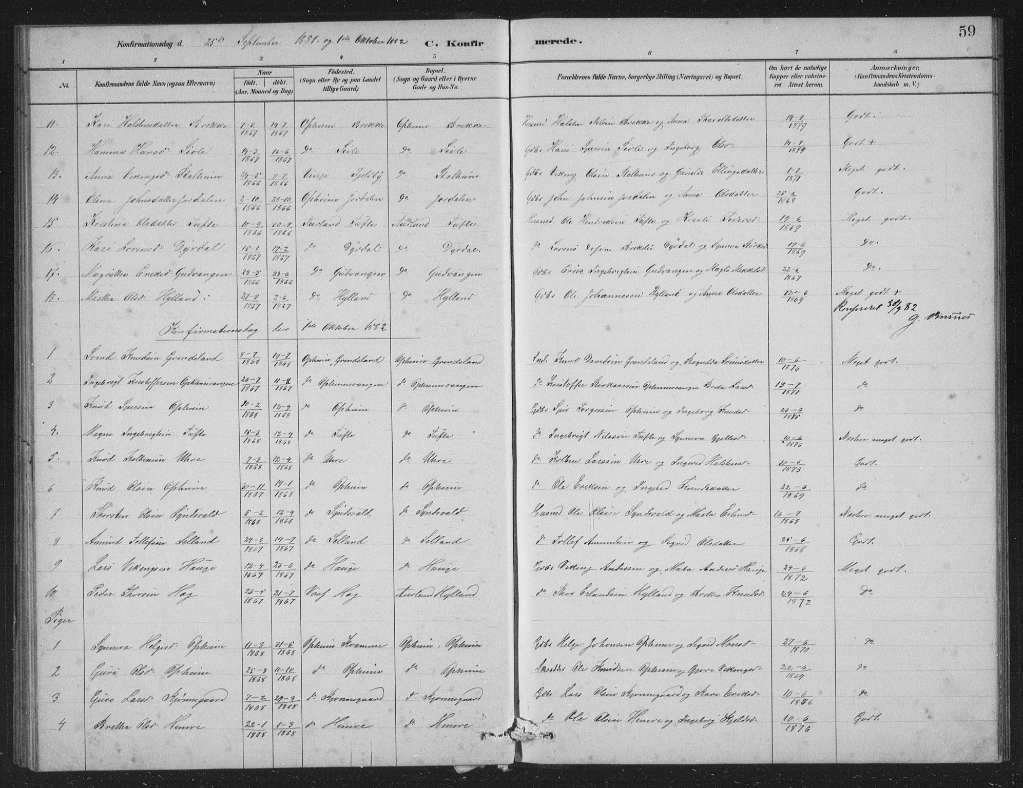 Vossestrand Sokneprestembete, SAB/A-79101/H/Hab: Parish register (copy) no. A 2, 1880-1902, p. 59