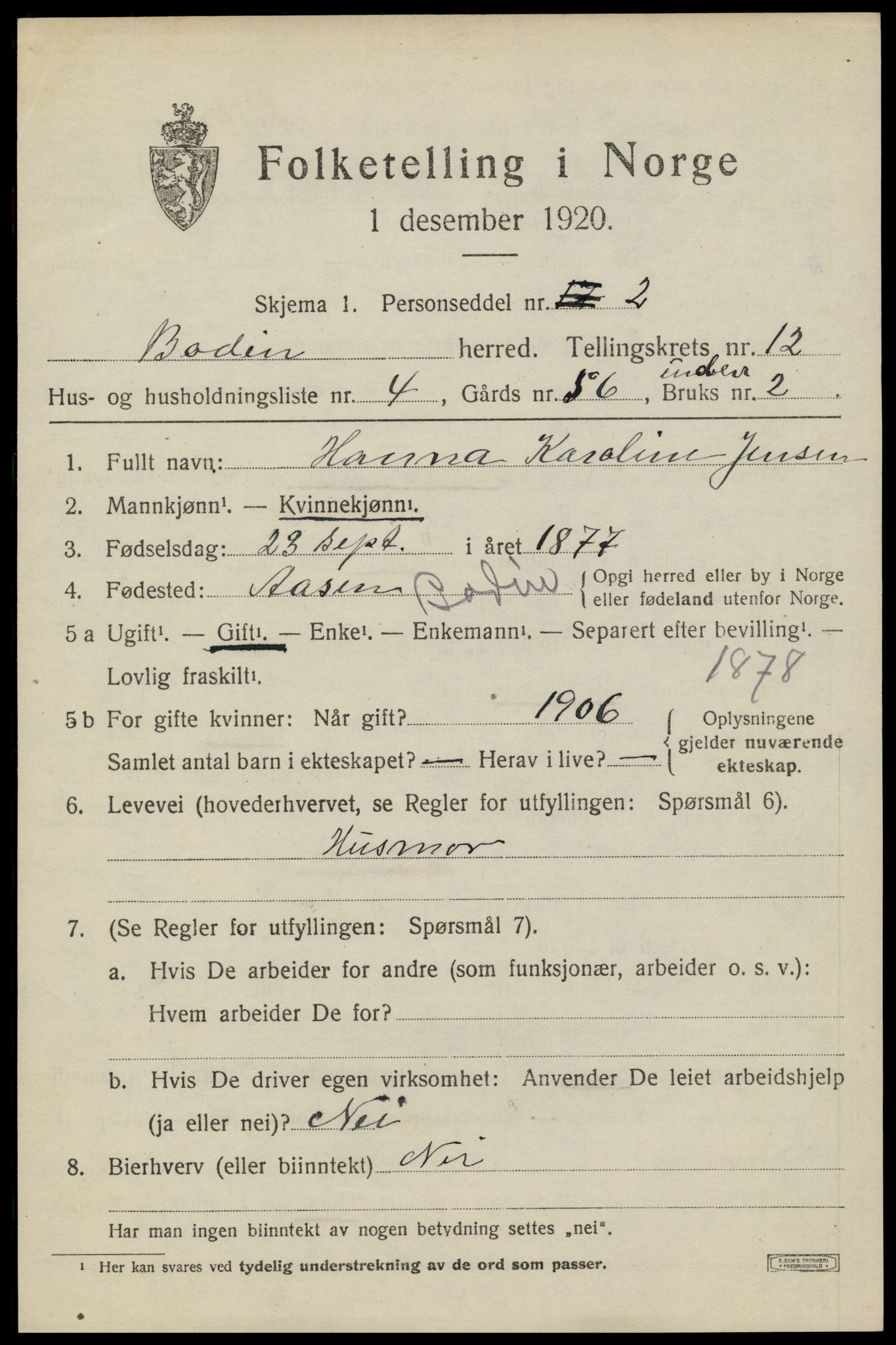 SAT, 1920 census for Bodin, 1920, p. 8466