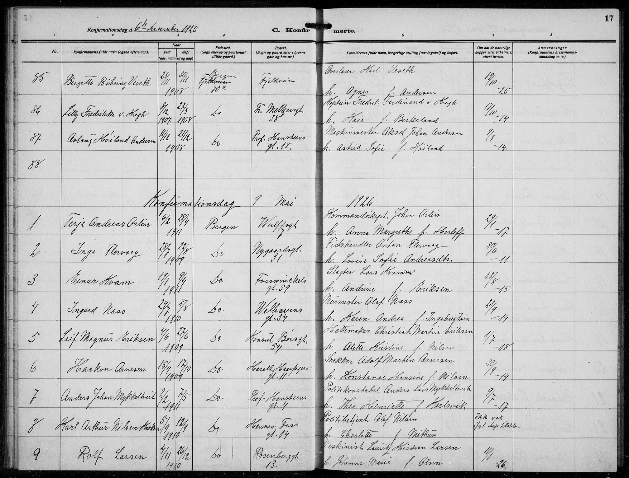 Johanneskirken sokneprestembete, AV/SAB-A-76001/H/Hab: Parish register (copy) no. B  3, 1925-1935, p. 16b-17a