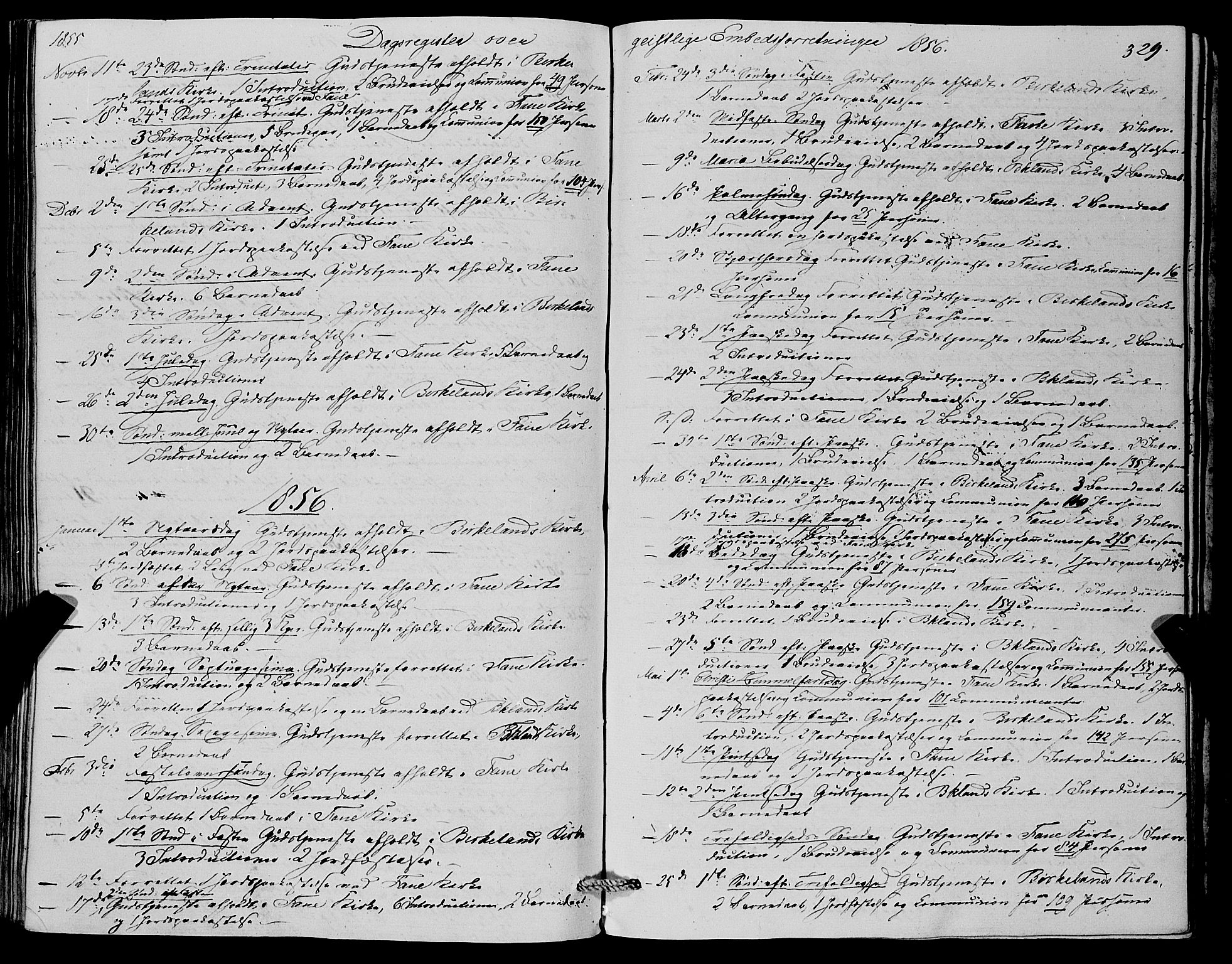 Fana Sokneprestembete, SAB/A-75101/H/Haa/Haaa/L0011: Parish register (official) no. A 11, 1851-1862, p. 329