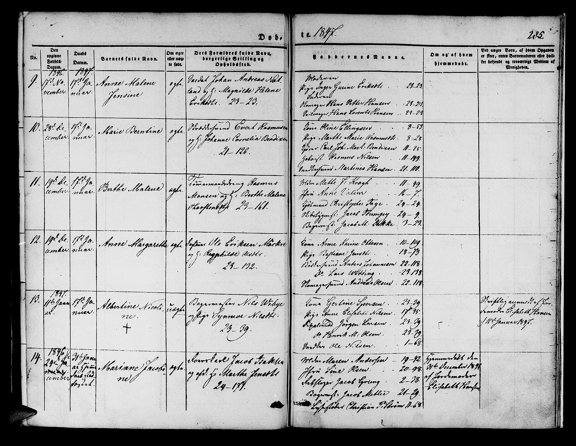 Korskirken sokneprestembete, AV/SAB-A-76101/H/Hab: Parish register (copy) no. B 1, 1839-1847, p. 285