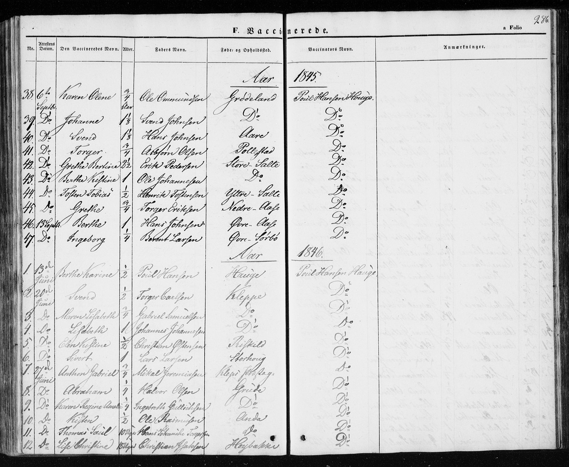Klepp sokneprestkontor, SAST/A-101803/001/3/30BA/L0004: Parish register (official) no. A 4, 1842-1852, p. 286