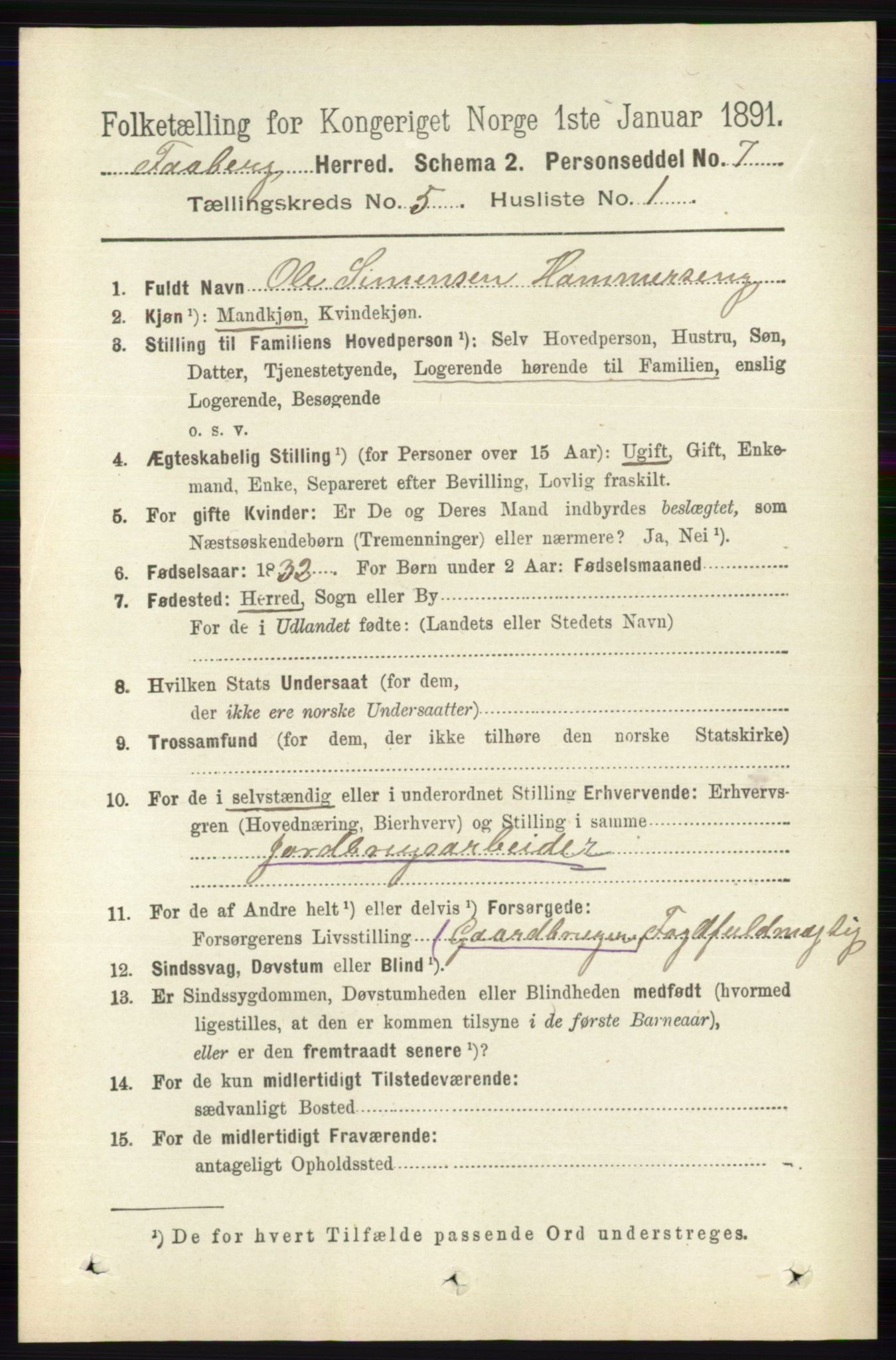 RA, 1891 census for 0524 Fåberg, 1891, p. 1646