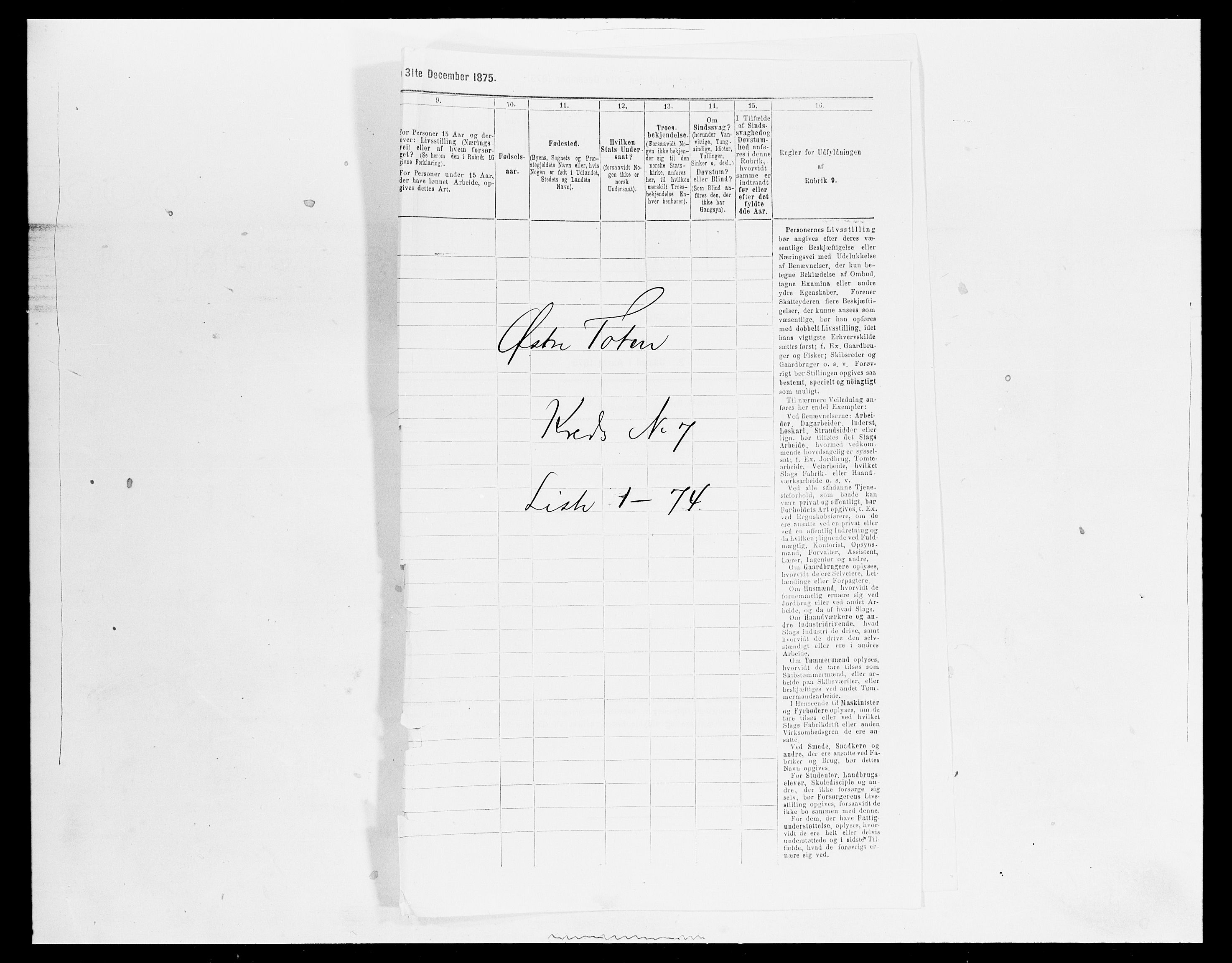 SAH, 1875 census for 0528P Østre Toten, 1875, p. 1294
