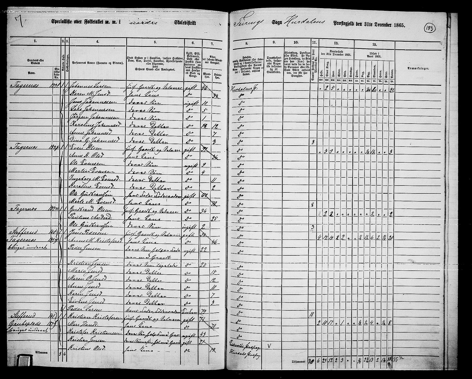 RA, 1865 census for Hurdal, 1865, p. 153