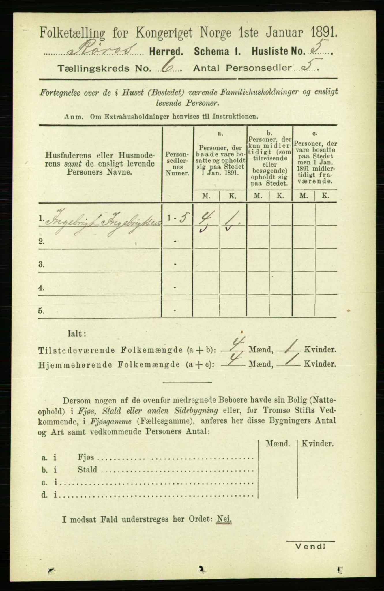 RA, 1891 census for 1640 Røros, 1891, p. 1116