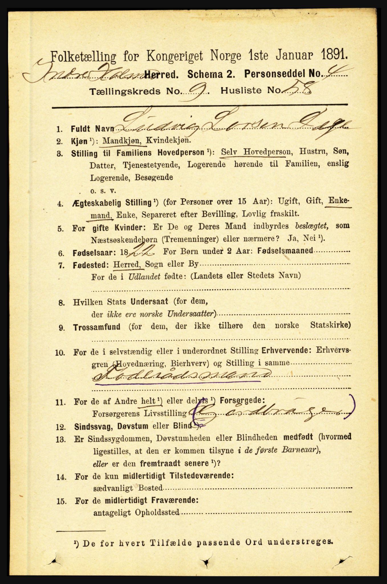 RA, 1891 census for 1430 Indre Holmedal, 1891, p. 4413