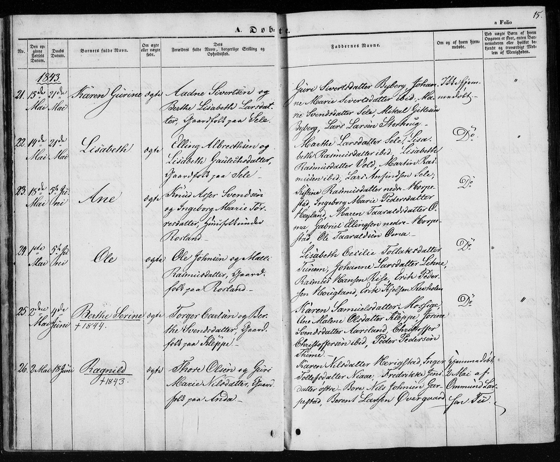 Klepp sokneprestkontor, AV/SAST-A-101803/001/30/300BA/L0004: Parish register (official) no. A 4, 1842-1852, p. 15