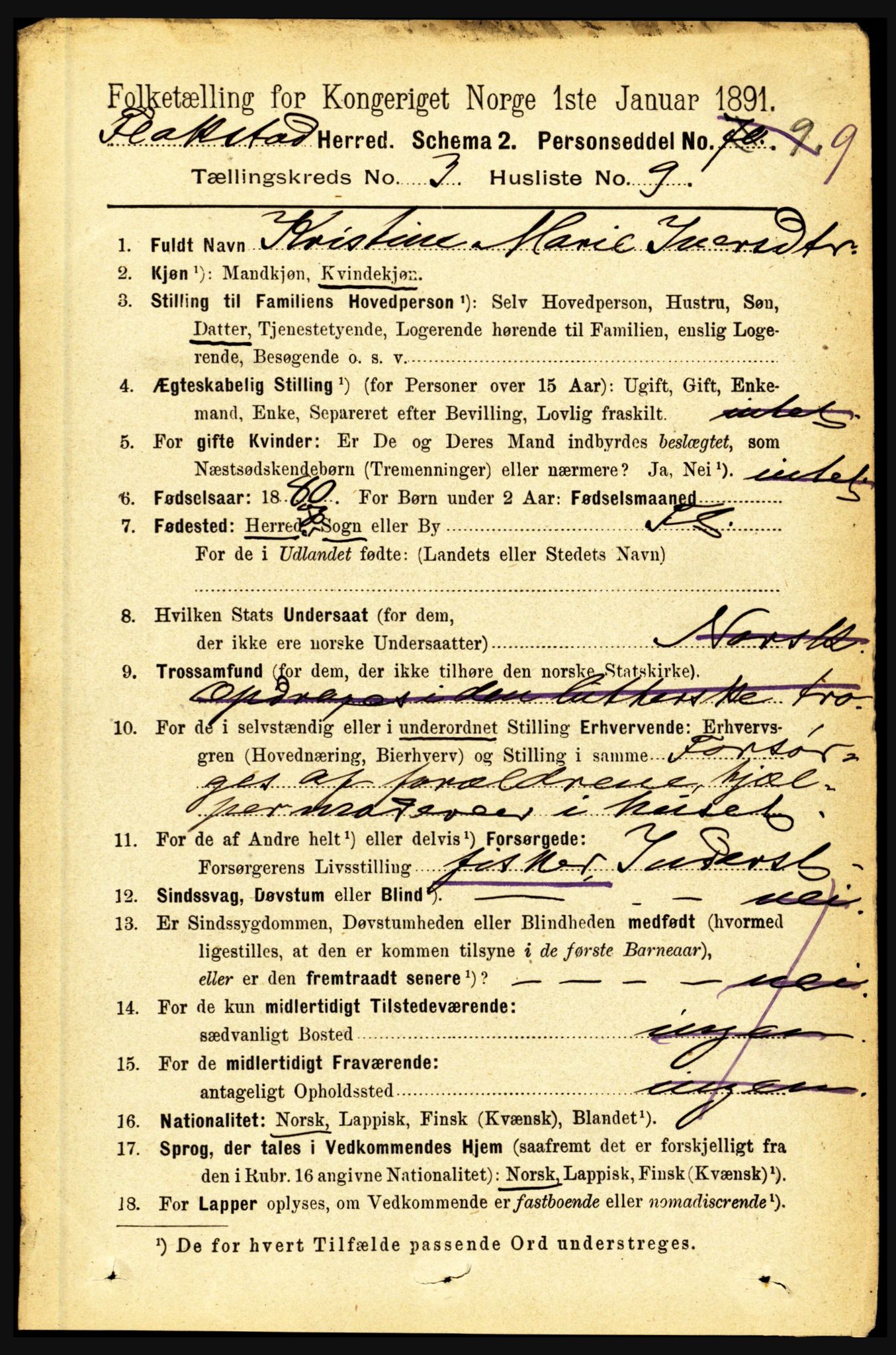 RA, 1891 census for 1859 Flakstad, 1891, p. 1368