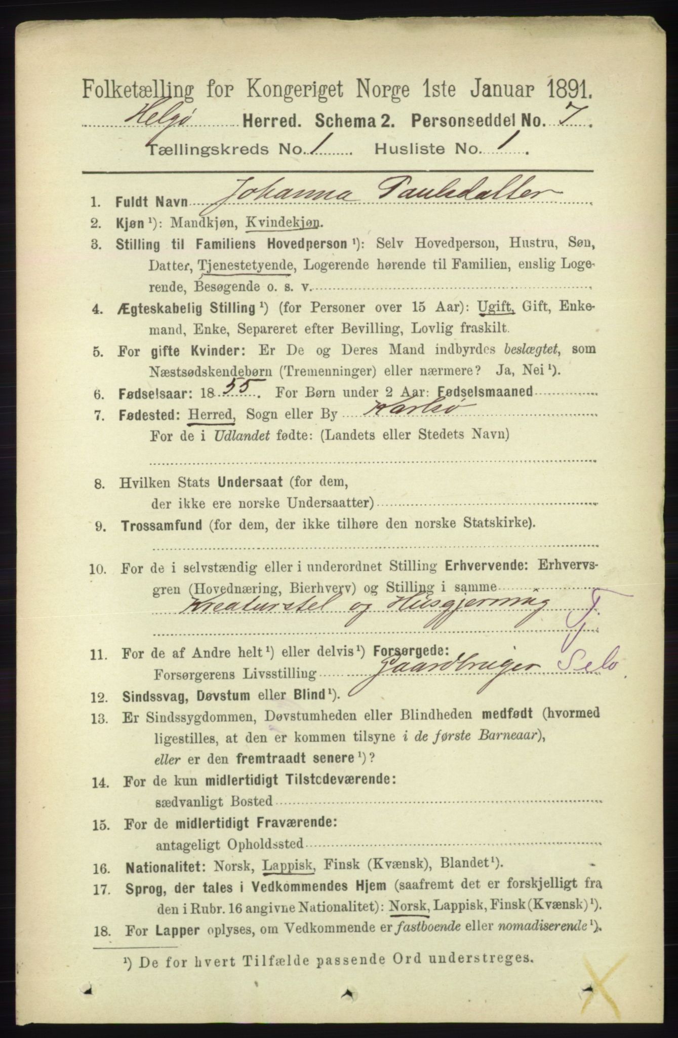 RA, 1891 census for 1935 Helgøy, 1891, p. 54