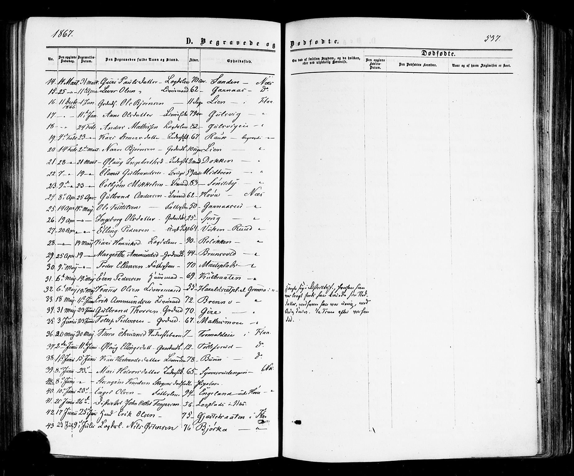 Nes kirkebøker, AV/SAKO-A-236/F/Fa/L0010: Parish register (official) no. 10, 1864-1880, p. 537