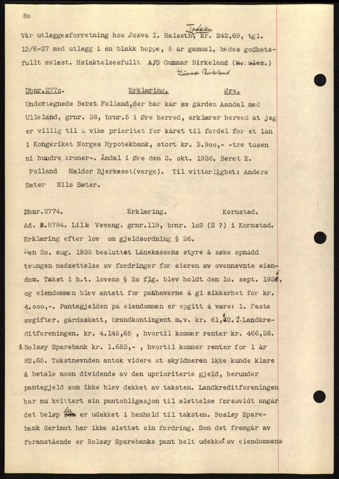 Nordmøre sorenskriveri, AV/SAT-A-4132/1/2/2Ca: Mortgage book no. C80, 1936-1939, Diary no: : 2770/1936