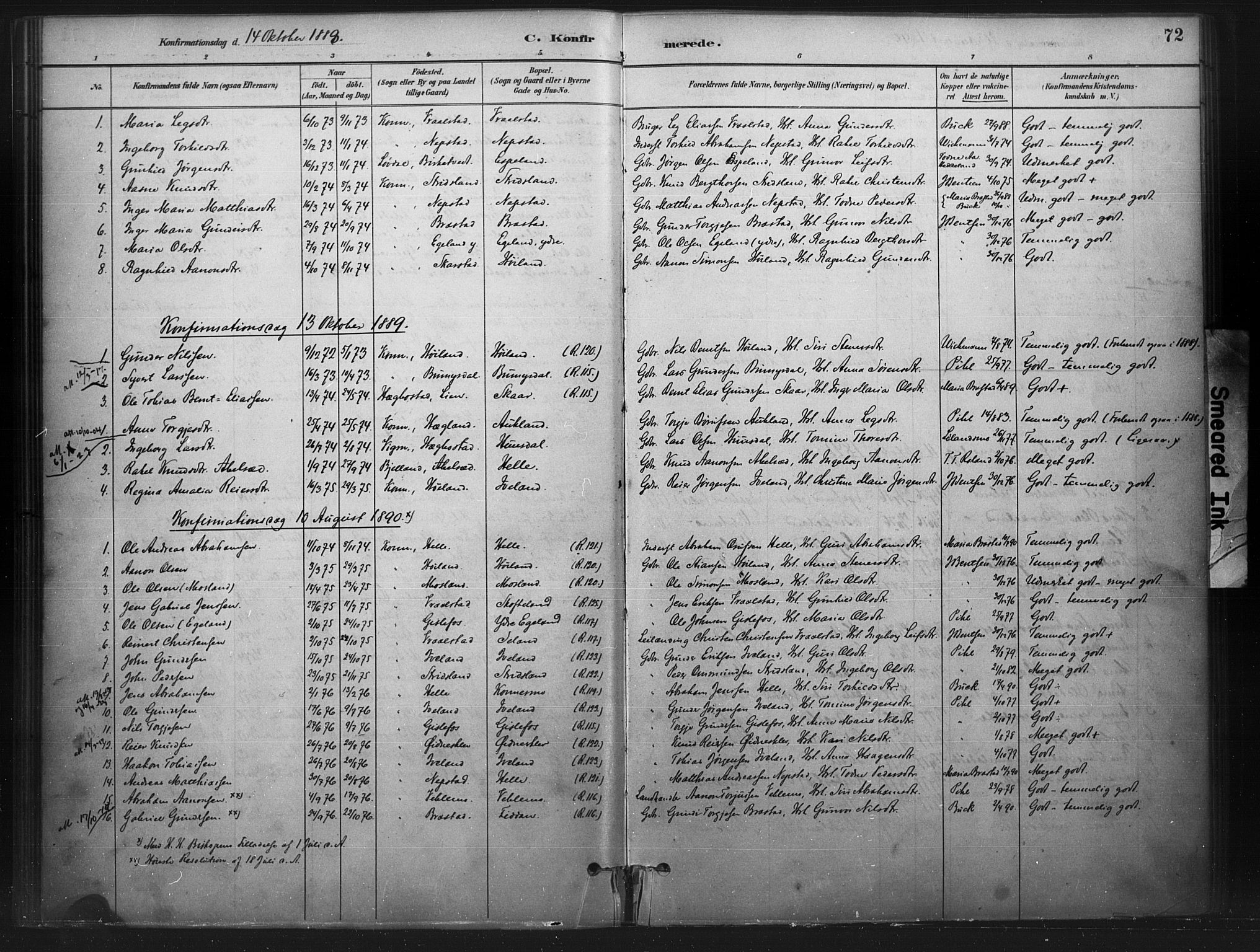 Nord-Audnedal sokneprestkontor, AV/SAK-1111-0032/F/Fa/Faa/L0003: Parish register (official) no. A 3, 1882-1900, p. 72