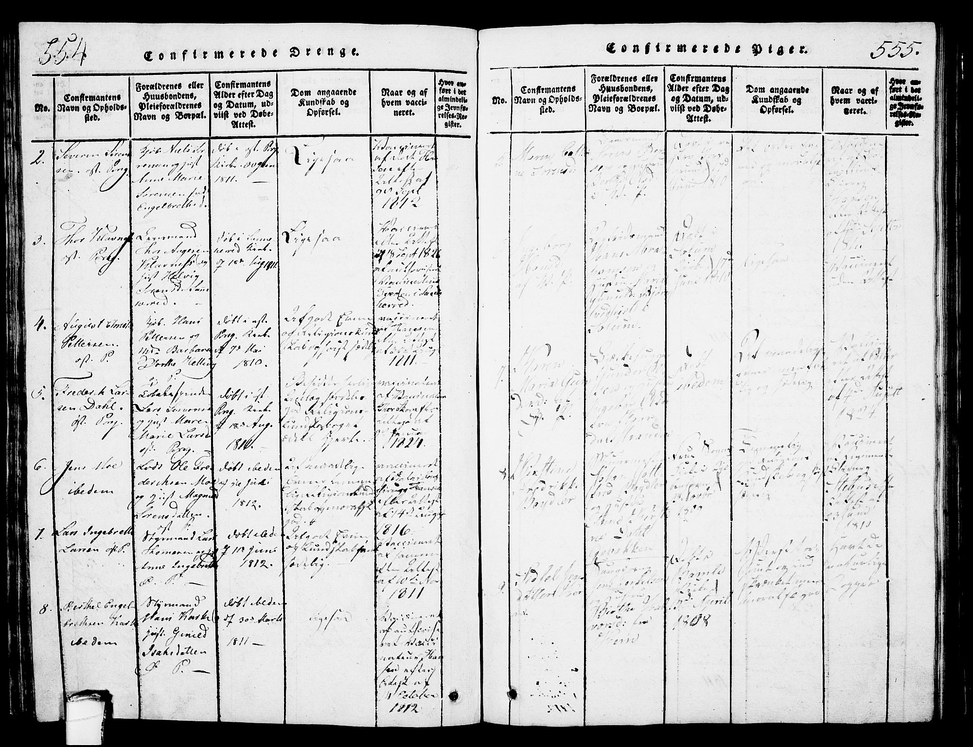 Porsgrunn kirkebøker , SAKO/A-104/G/Gb/L0001: Parish register (copy) no. II 1, 1817-1828, p. 554-555