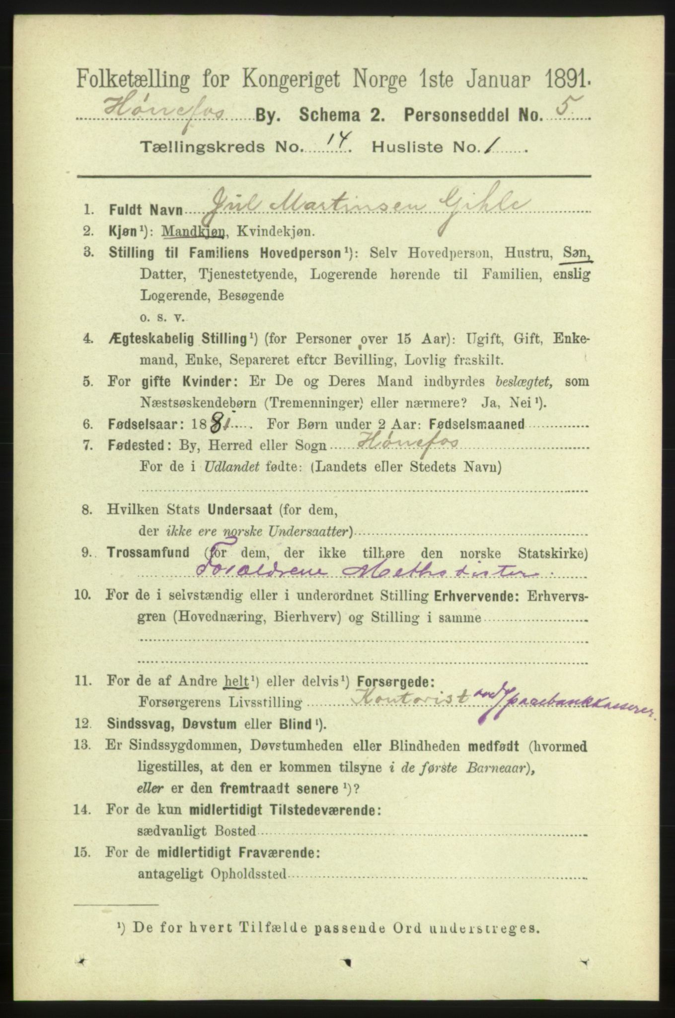 RA, 1891 census for 0601 Hønefoss, 1891, p. 1653