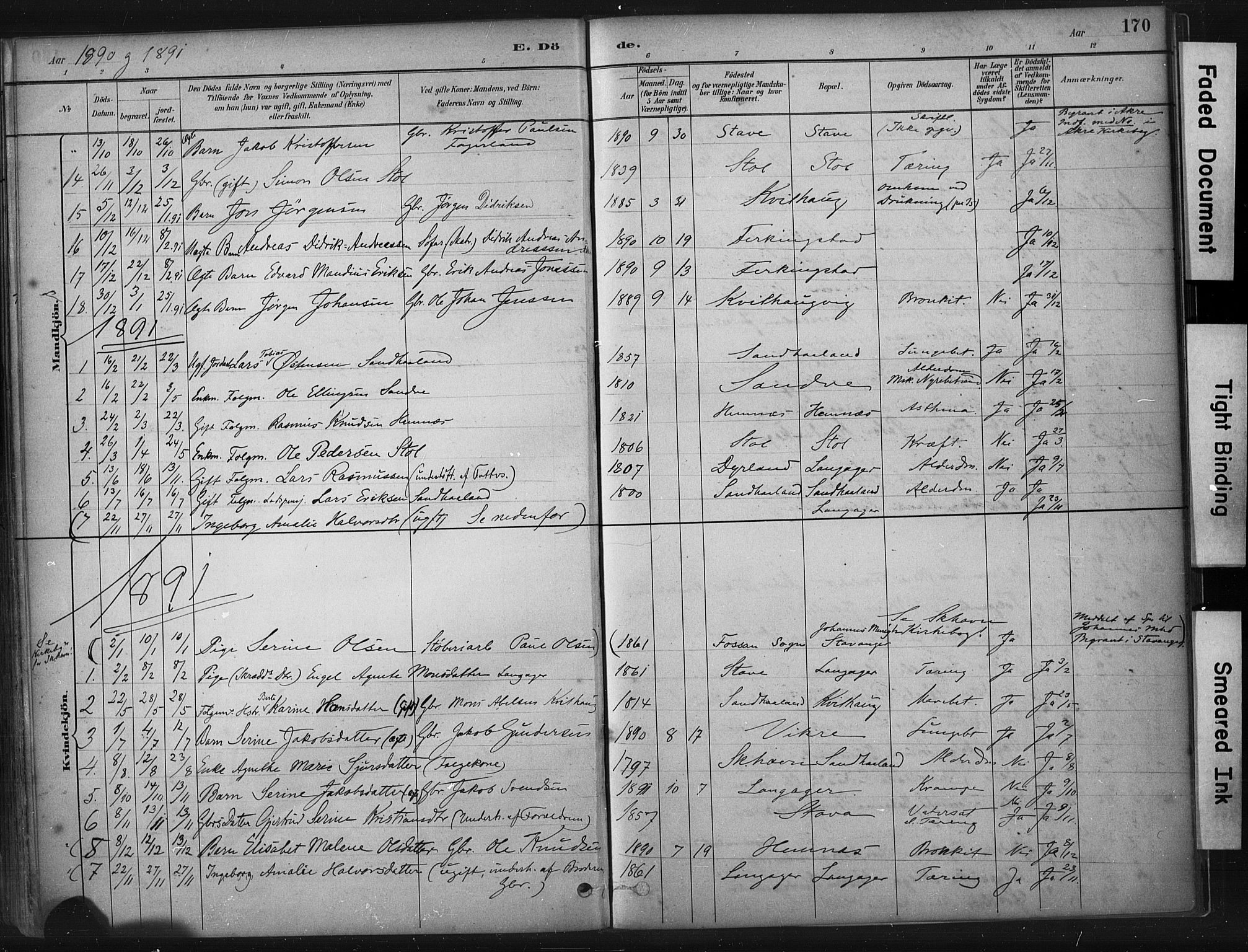 Skudenes sokneprestkontor, SAST/A -101849/H/Ha/Haa/L0010: Parish register (official) no. A 7, 1882-1912, p. 170