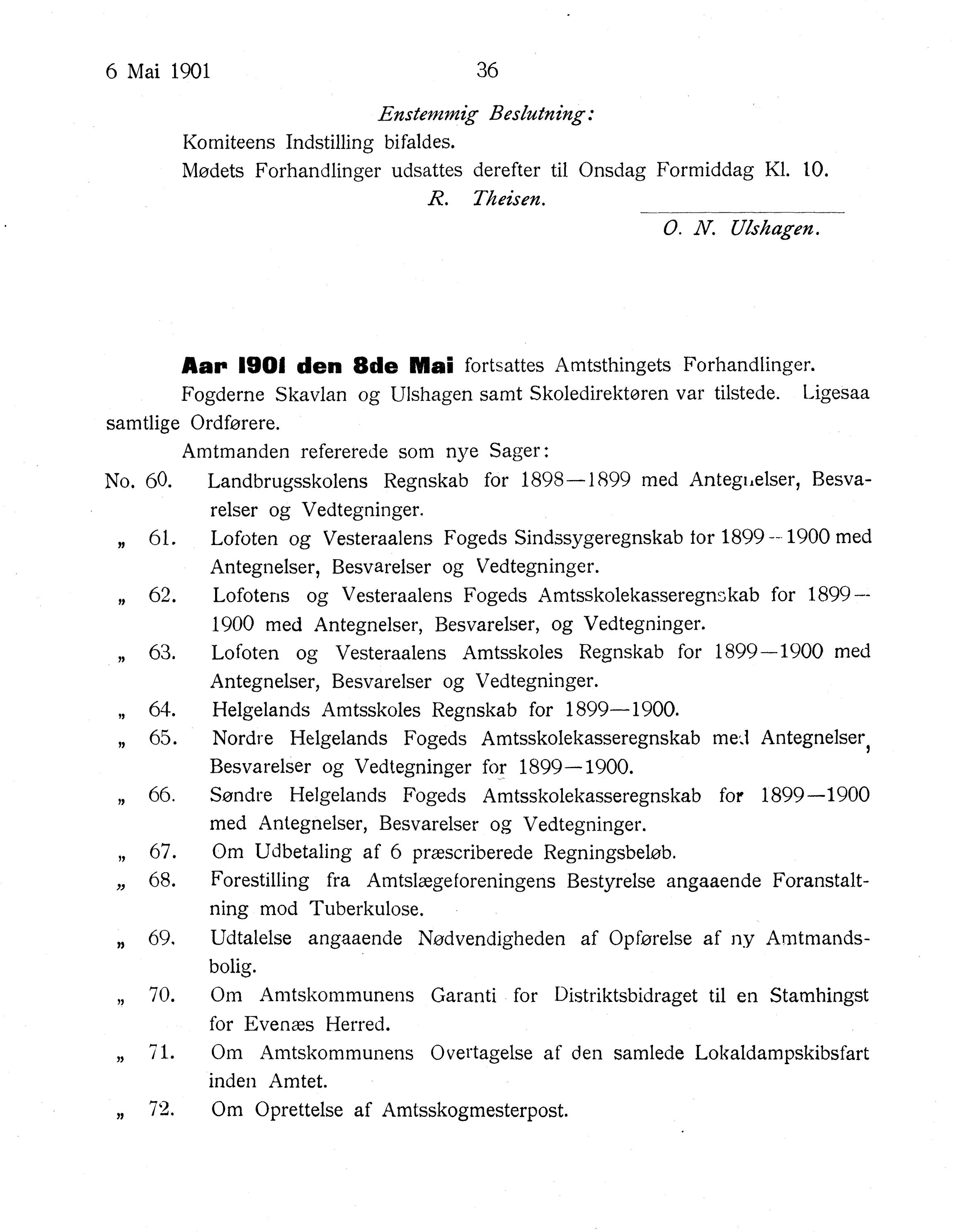 Nordland Fylkeskommune. Fylkestinget, AIN/NFK-17/176/A/Ac/L0024: Fylkestingsforhandlinger 1901, 1901, p. 36