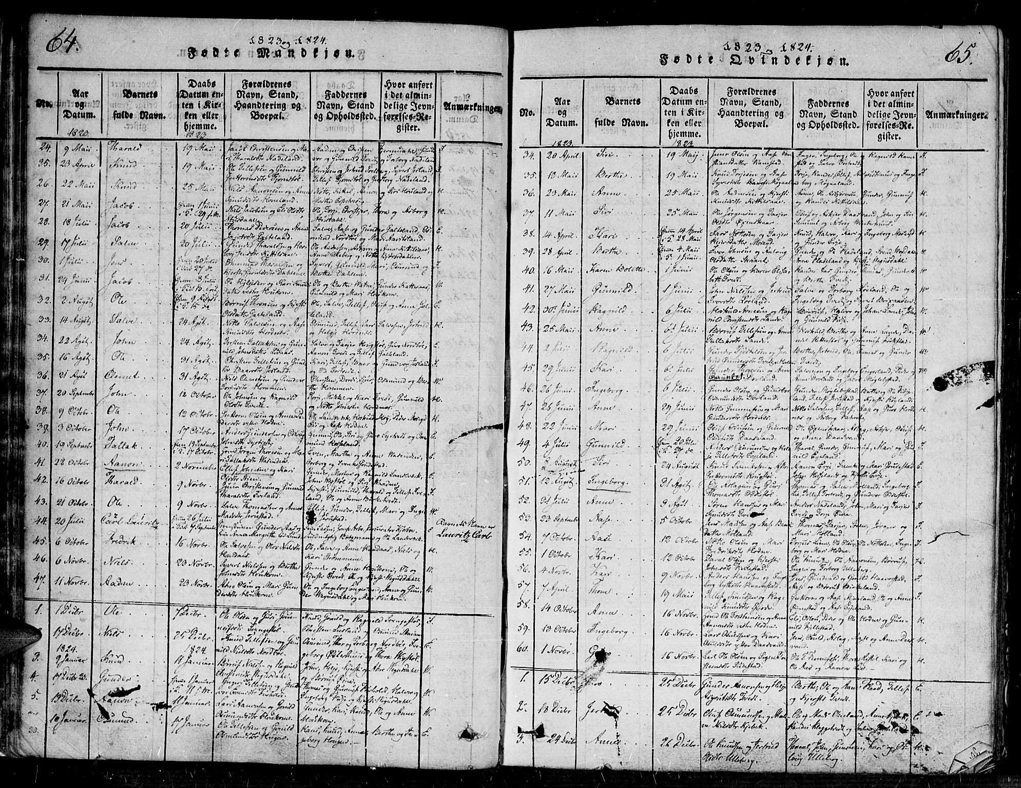 Evje sokneprestkontor, SAK/1111-0008/F/Fa/Faa/L0004: Parish register (official) no. A 4, 1816-1840, p. 64-65