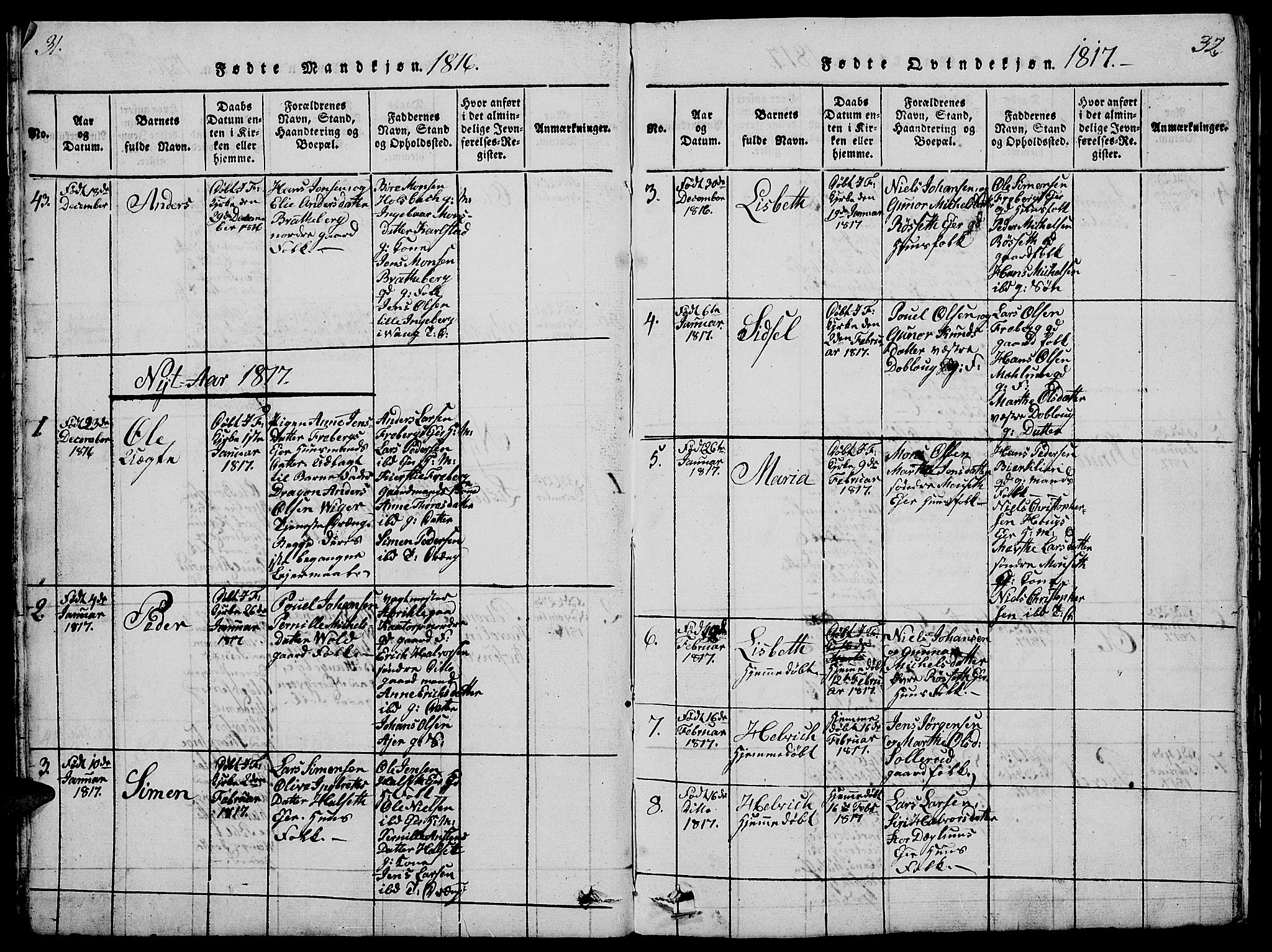 Vang prestekontor, Hedmark, AV/SAH-PREST-008/H/Ha/Hab/L0005: Parish register (copy) no. 5, 1815-1836, p. 31-32