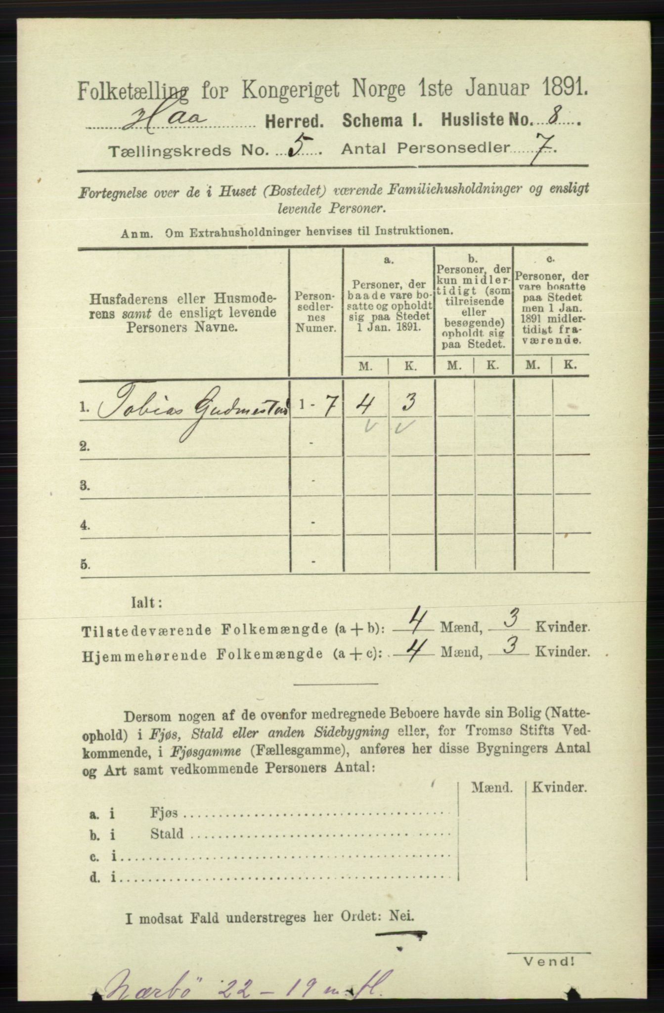 RA, 1891 census for 1119 Hå, 1891, p. 1294