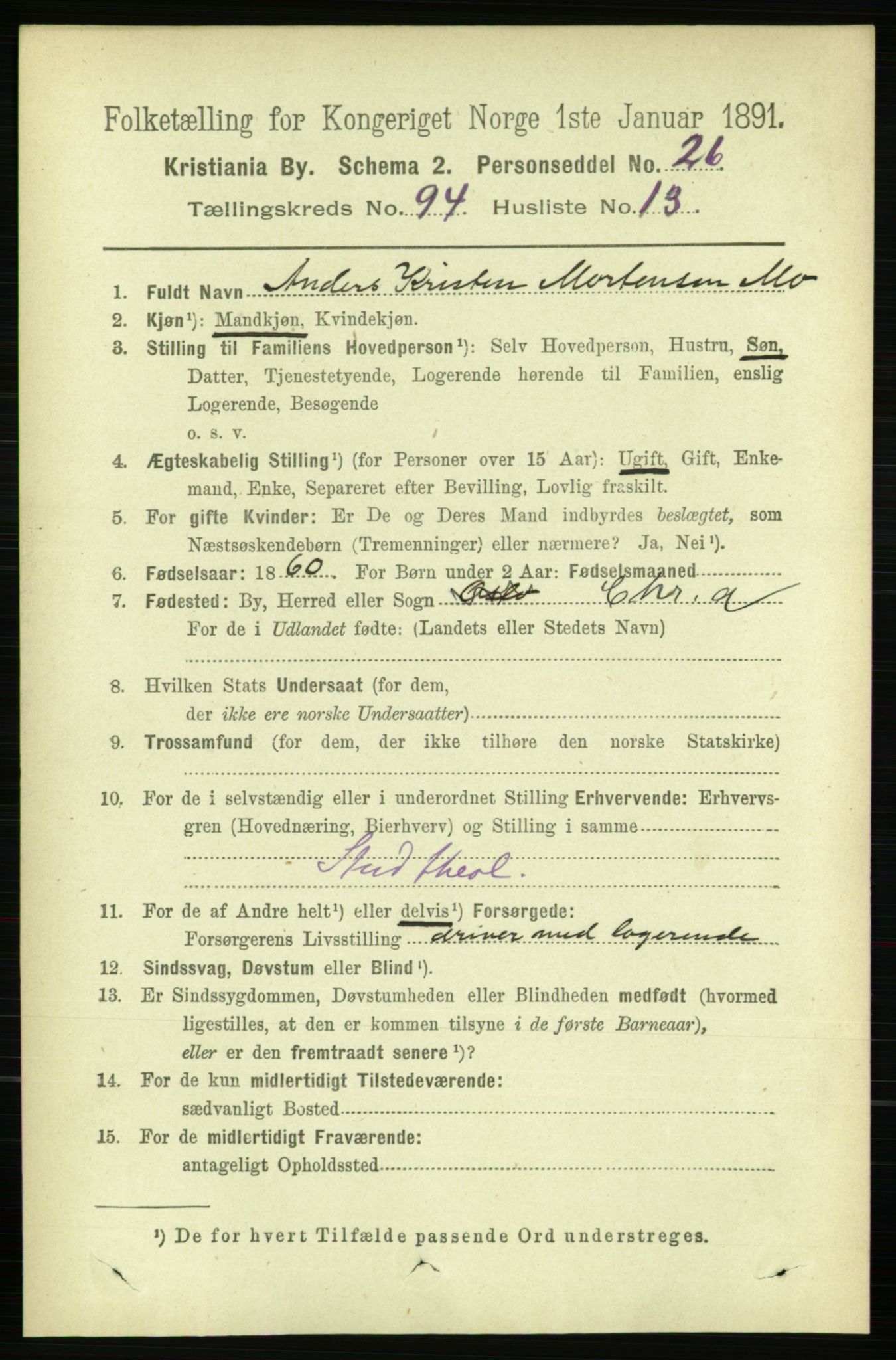 RA, 1891 census for 0301 Kristiania, 1891, p. 46250