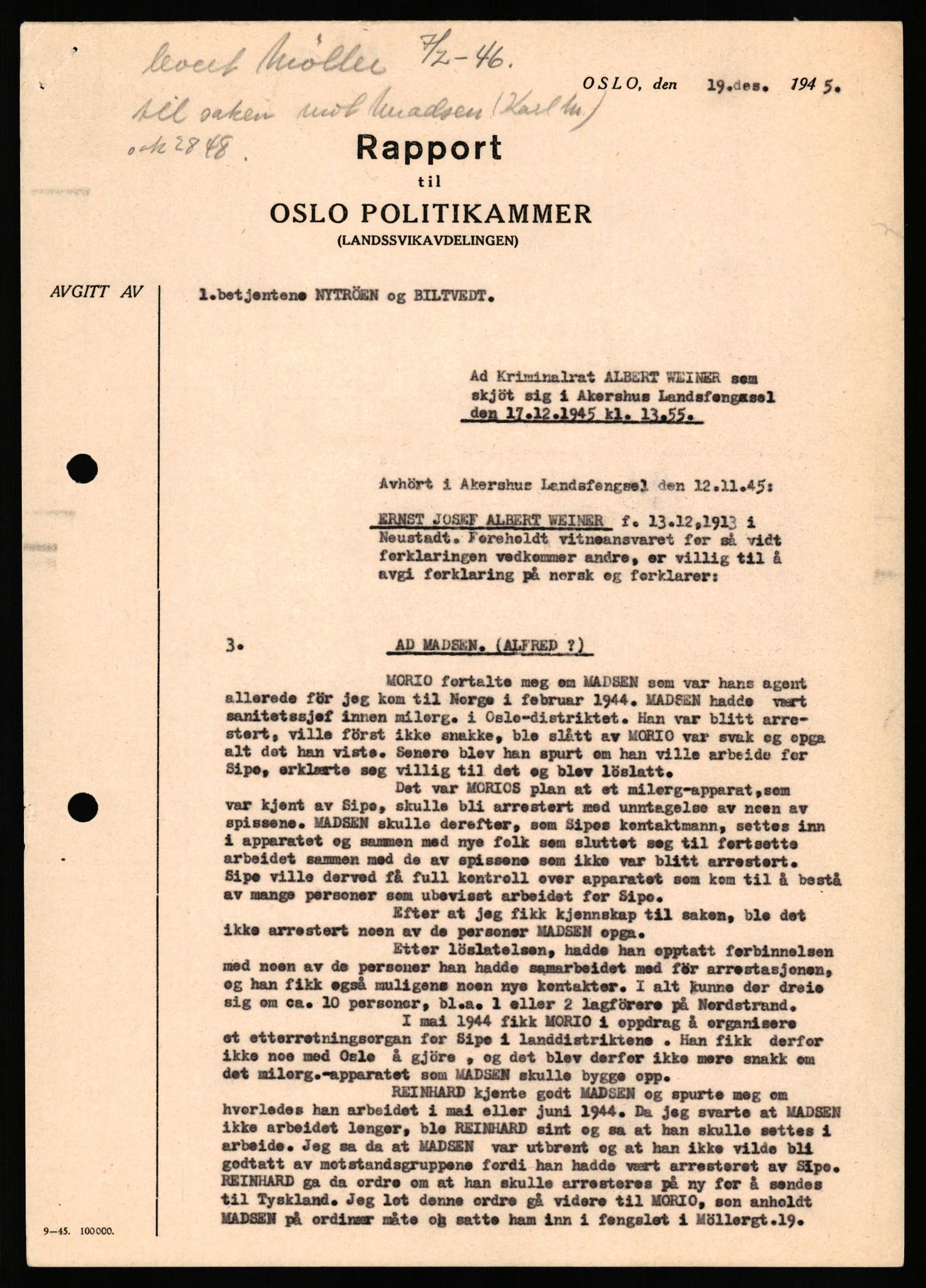 Forsvaret, Forsvarets overkommando II, AV/RA-RAFA-3915/D/Db/L0035: CI Questionaires. Tyske okkupasjonsstyrker i Norge. Tyskere., 1945-1946, p. 240