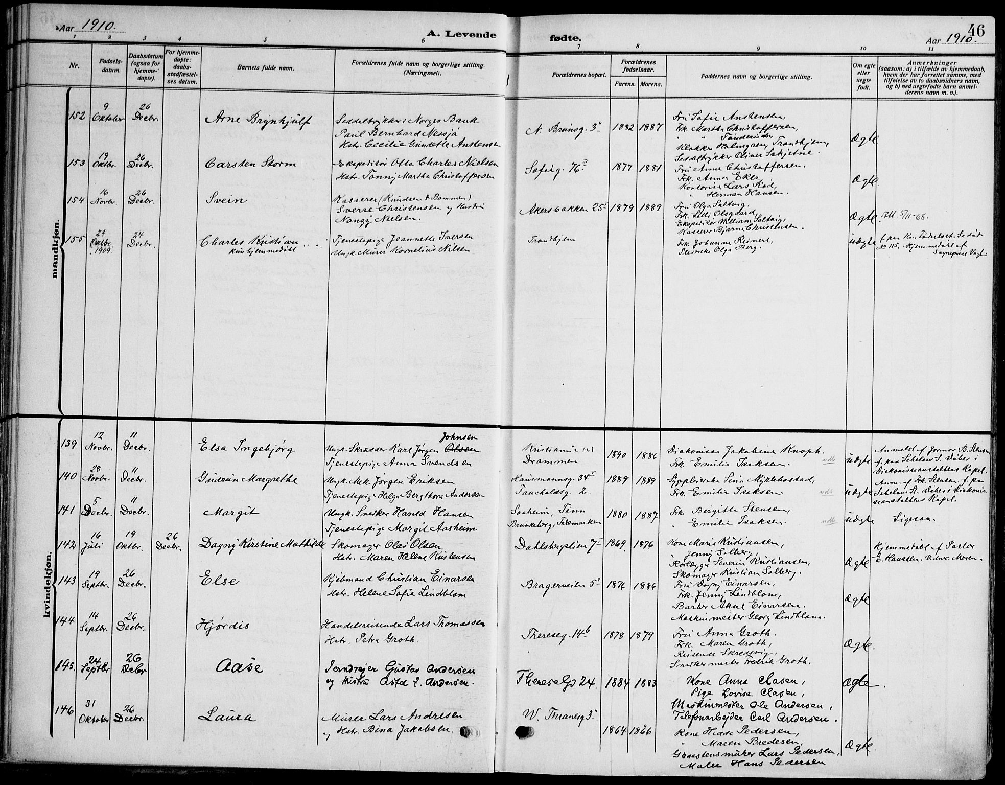 Gamle Aker prestekontor Kirkebøker, AV/SAO-A-10617a/F/L0014: Parish register (official) no. 14, 1909-1924, p. 46