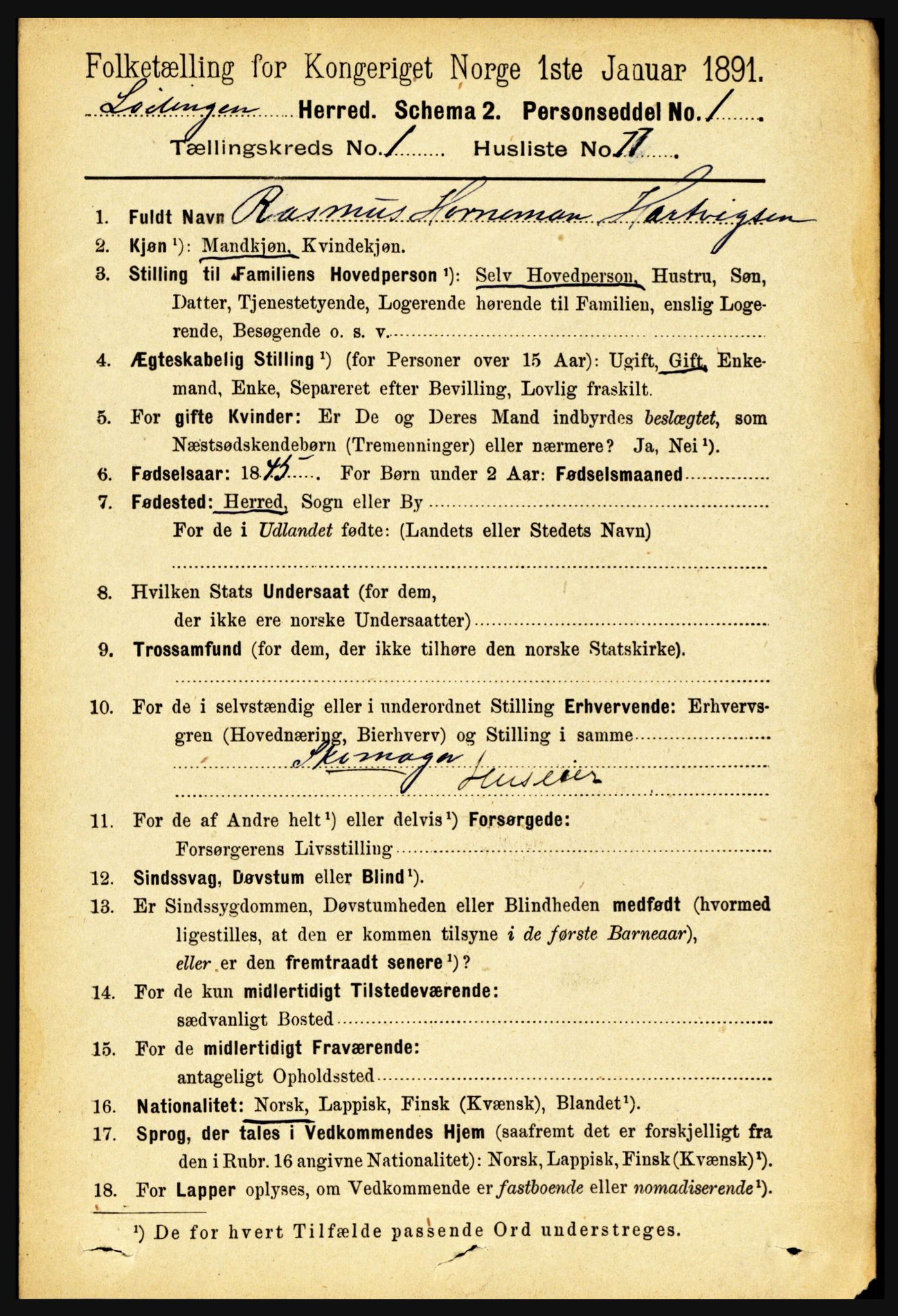 RA, 1891 census for 1851 Lødingen, 1891, p. 641