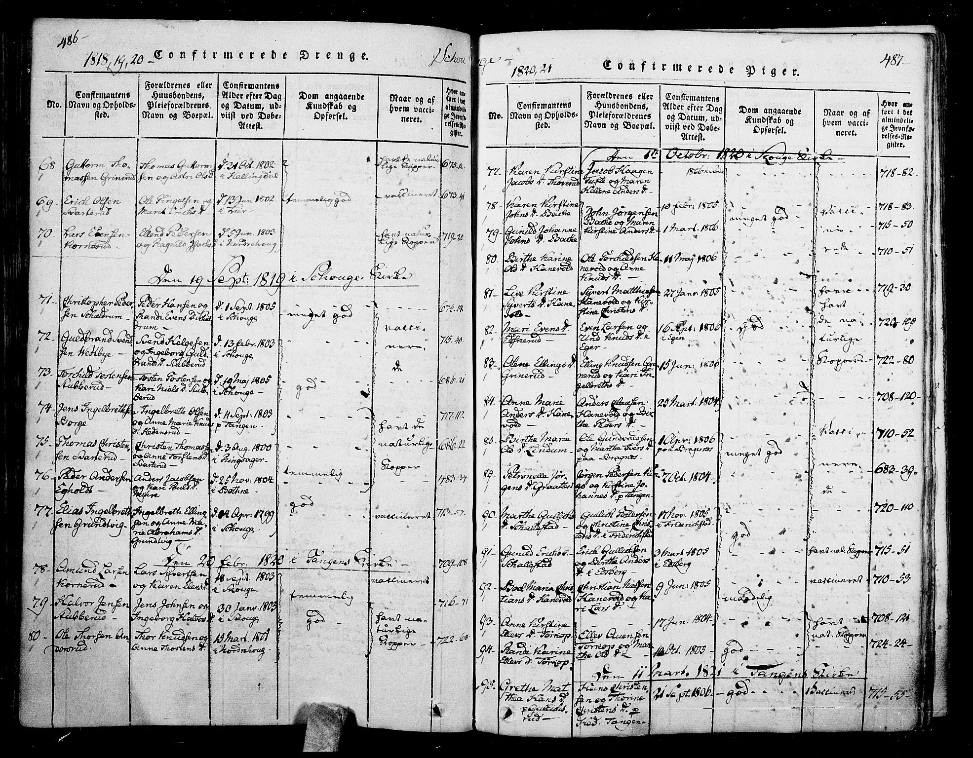 Skoger kirkebøker, SAKO/A-59/F/Fa/L0002: Parish register (official) no. I 2 /1, 1814-1842, p. 486-487