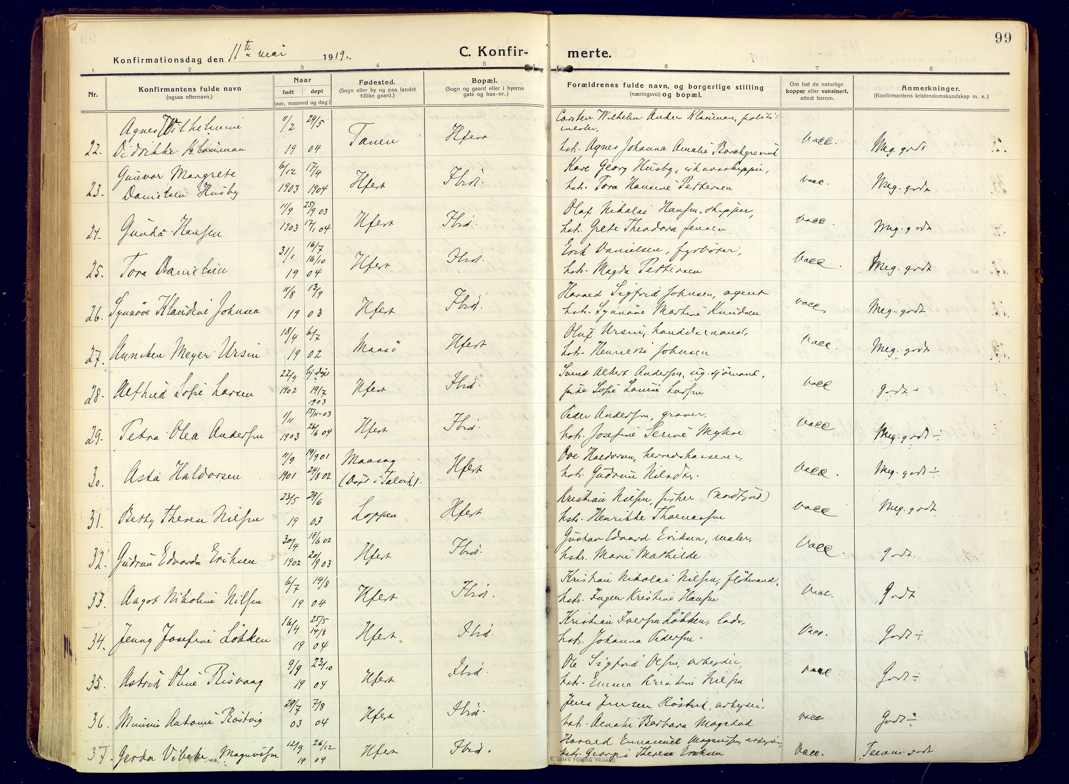 Hammerfest sokneprestkontor, SATØ/S-1347/H/Ha/L0015.kirke: Parish register (official) no. 15, 1916-1923, p. 99
