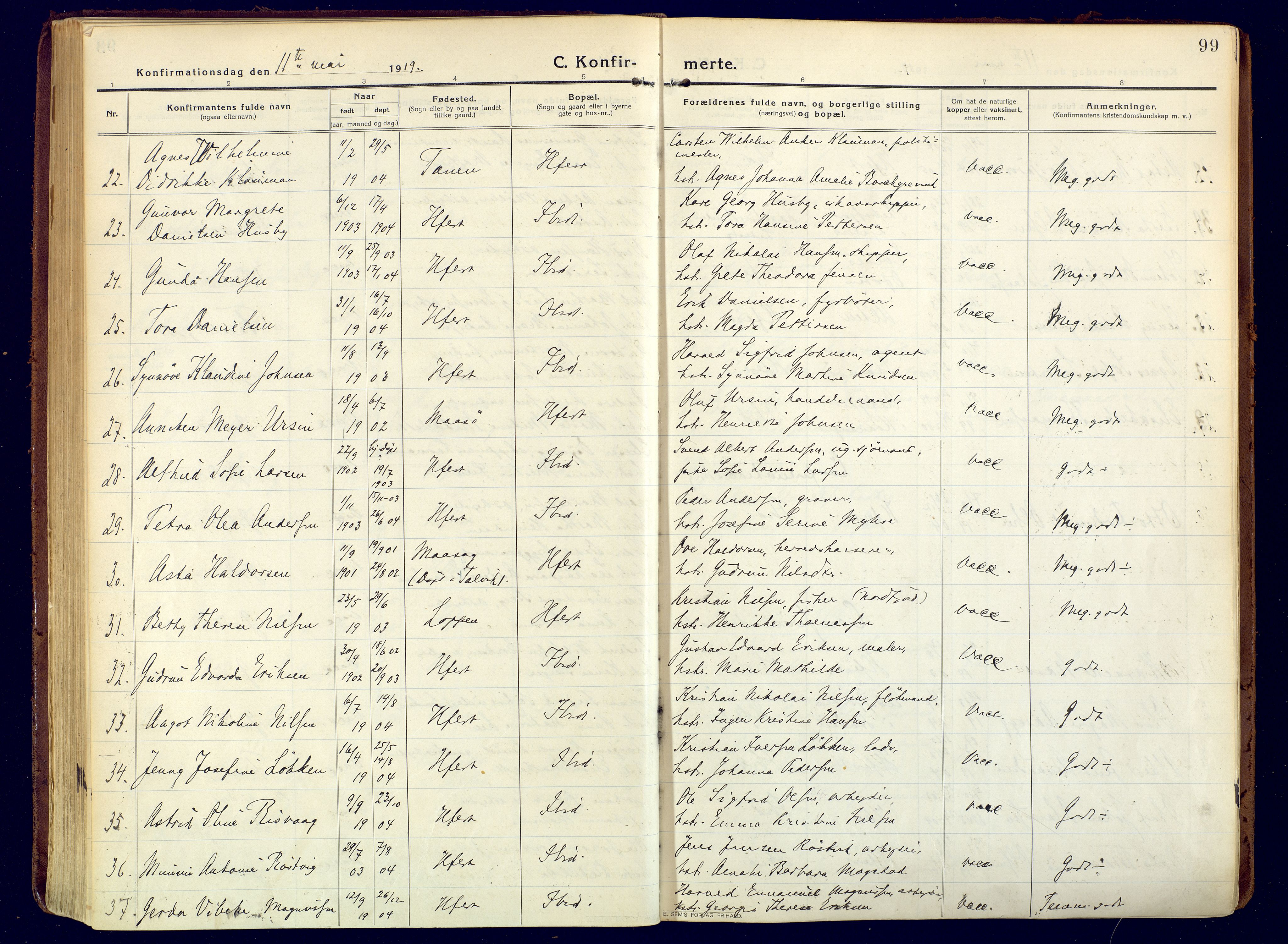 Hammerfest sokneprestkontor, AV/SATØ-S-1347/H/Ha/L0015.kirke: Parish register (official) no. 15, 1916-1923, p. 99