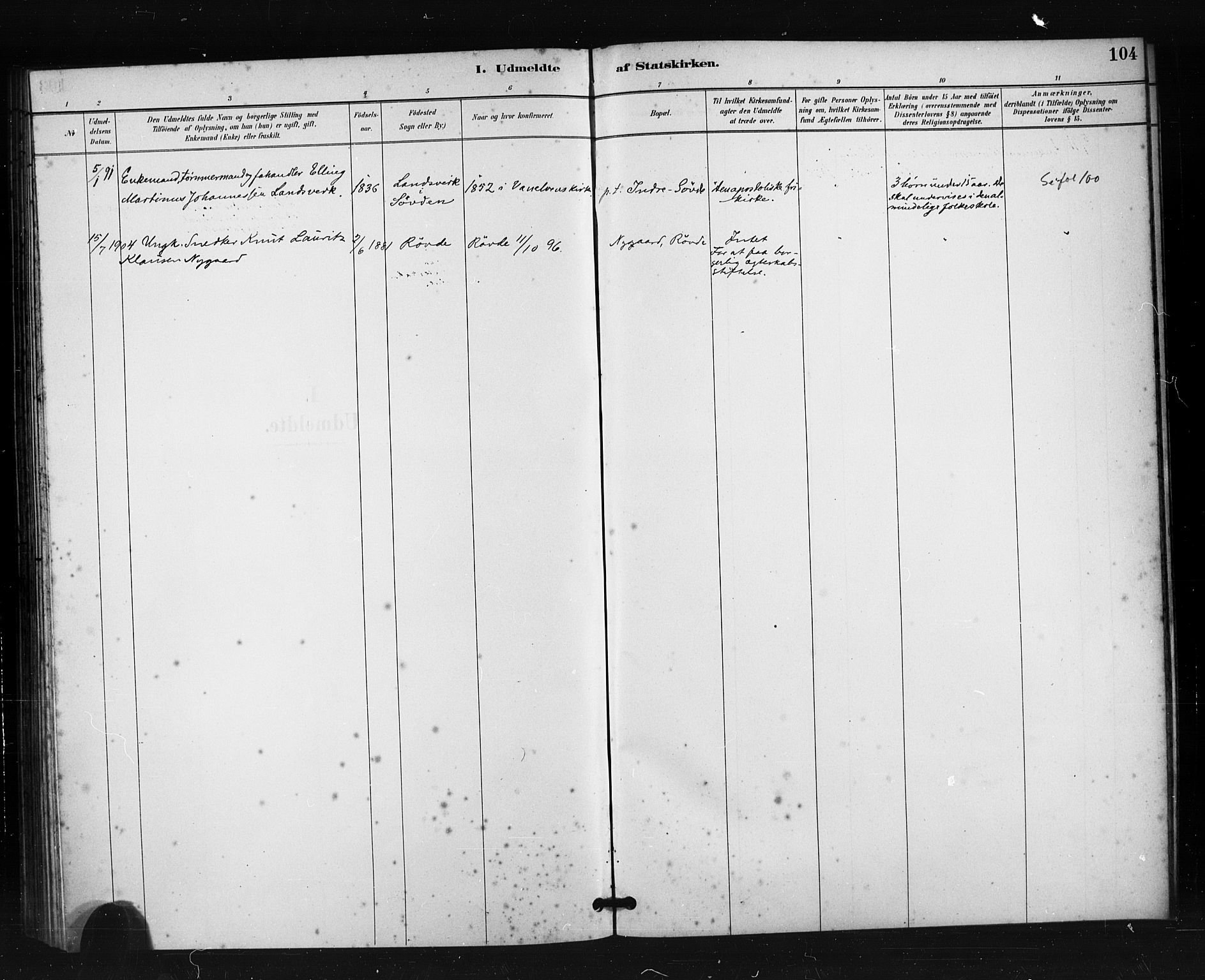 Ministerialprotokoller, klokkerbøker og fødselsregistre - Møre og Romsdal, AV/SAT-A-1454/504/L0056: Parish register (official) no. 504A03, 1884-1904, p. 104