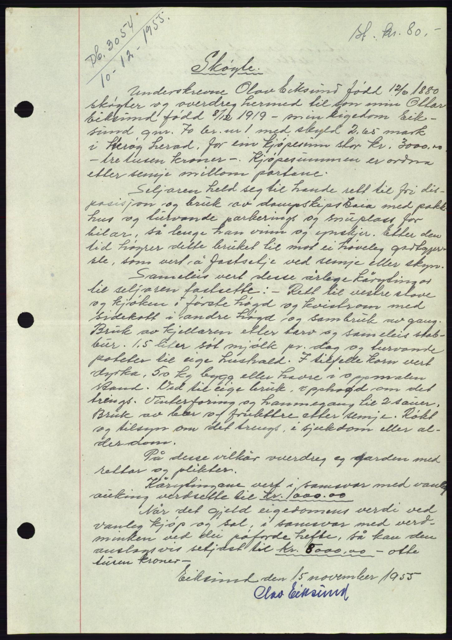 Søre Sunnmøre sorenskriveri, AV/SAT-A-4122/1/2/2C/L0102: Mortgage book no. 28A, 1955-1956, Diary no: : 3054/1955