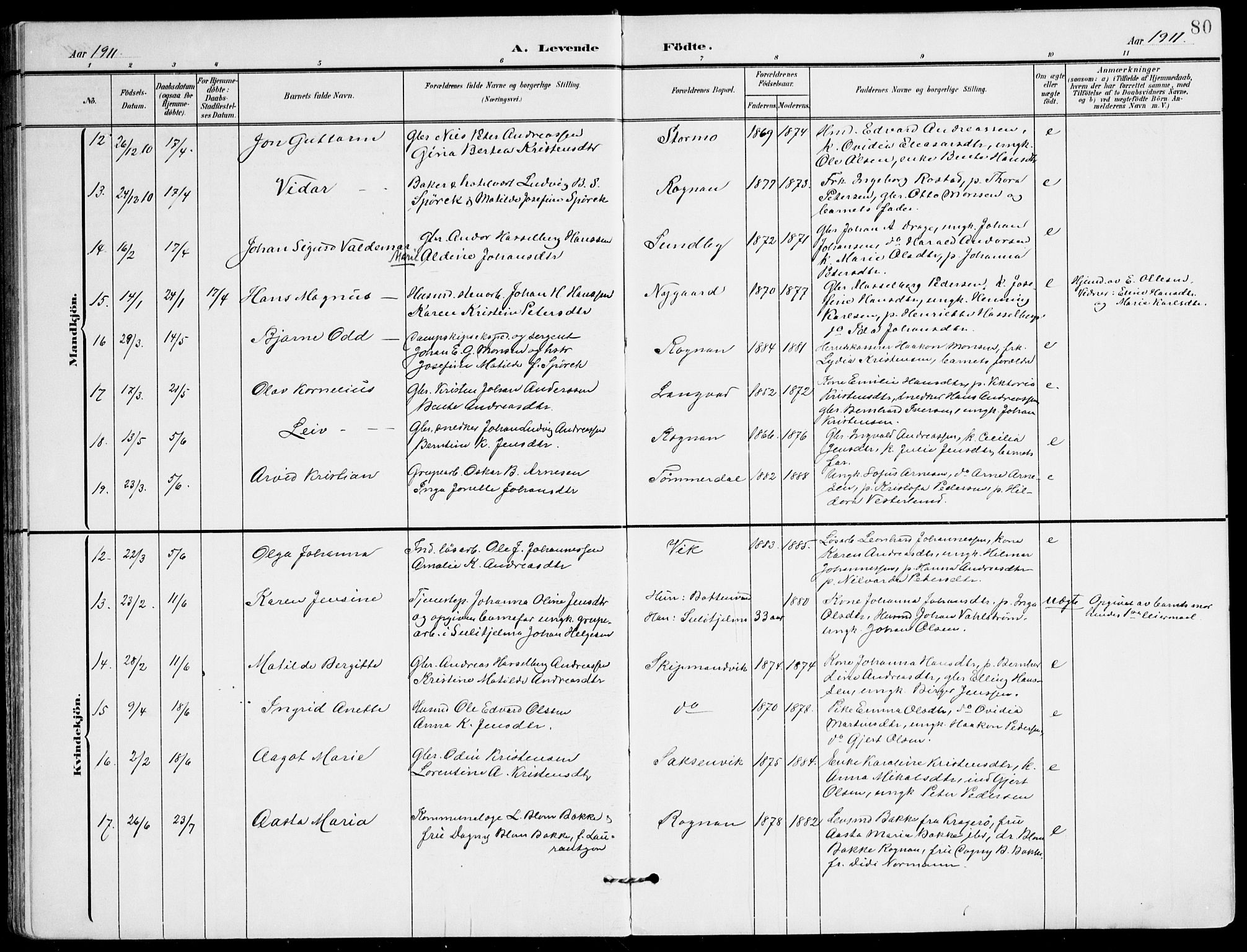 Ministerialprotokoller, klokkerbøker og fødselsregistre - Nordland, AV/SAT-A-1459/847/L0672: Parish register (official) no. 847A12, 1902-1919, p. 80