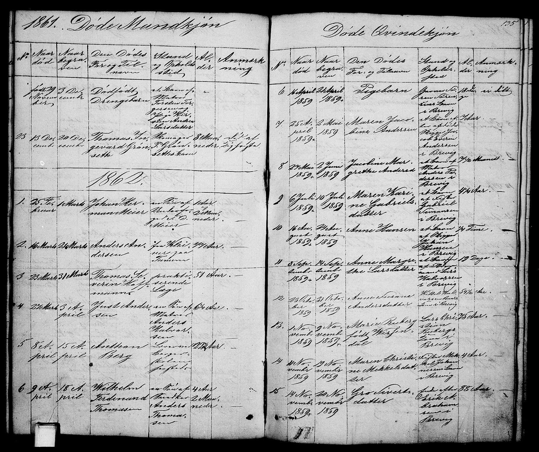 Brevik kirkebøker, AV/SAKO-A-255/G/Ga/L0002: Parish register (copy) no. 2, 1846-1865, p. 135