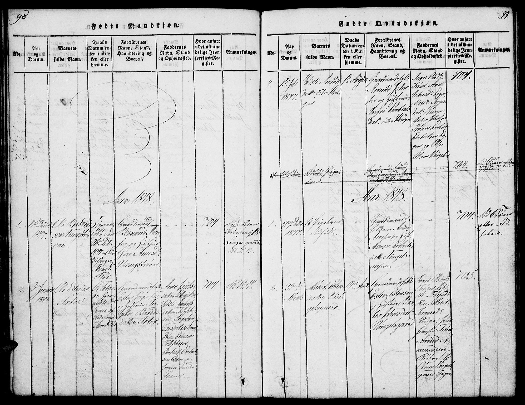 Tolga prestekontor, SAH/PREST-062/L/L0003: Parish register (copy) no. 3, 1815-1862, p. 98-99