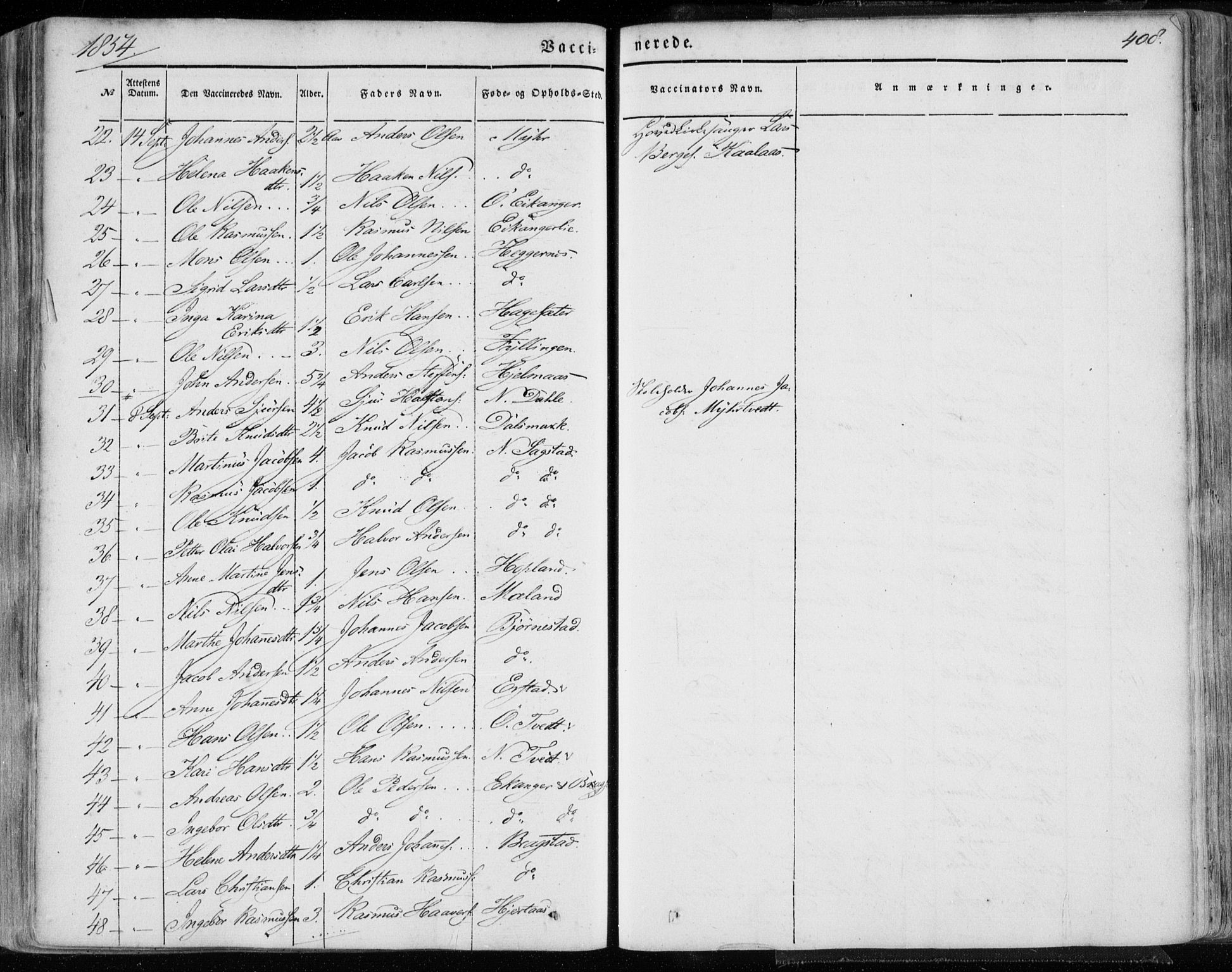 Hamre sokneprestembete, AV/SAB-A-75501/H/Ha/Haa/Haaa/L0013: Parish register (official) no. A 13, 1846-1857, p. 408