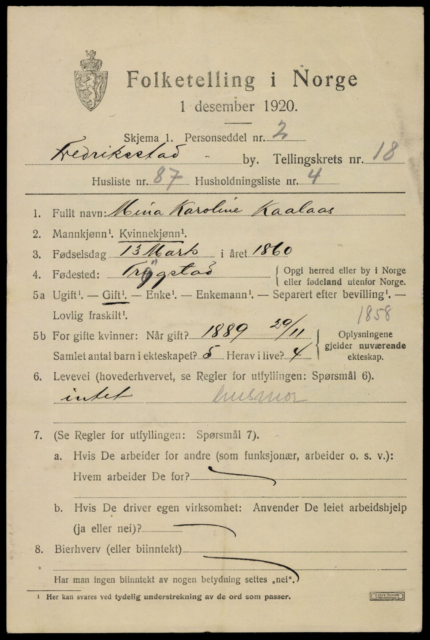 SAO, 1920 census for Fredrikstad, 1920, p. 43013