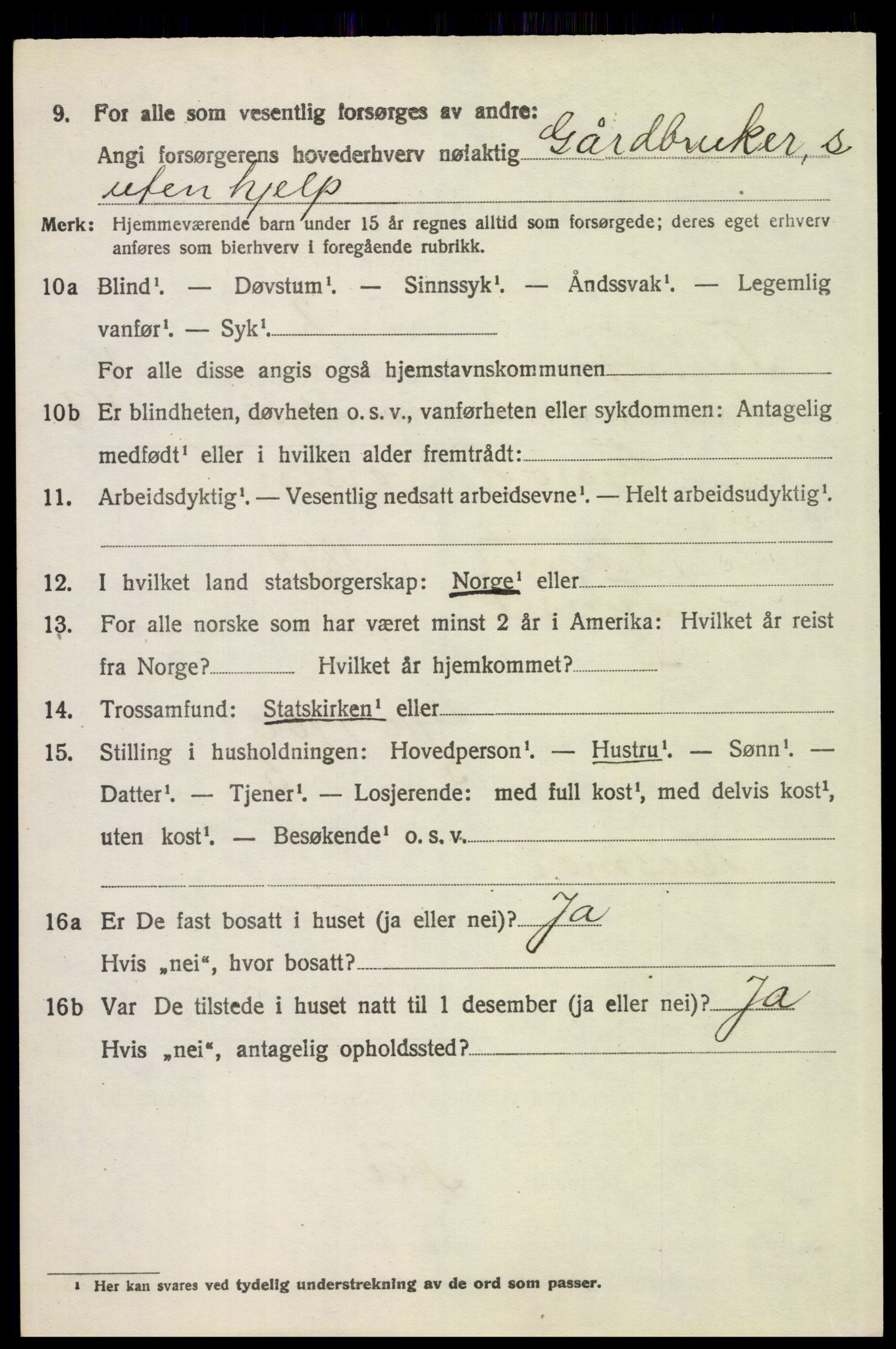 SAH, 1920 census for Tynset, 1920, p. 3189