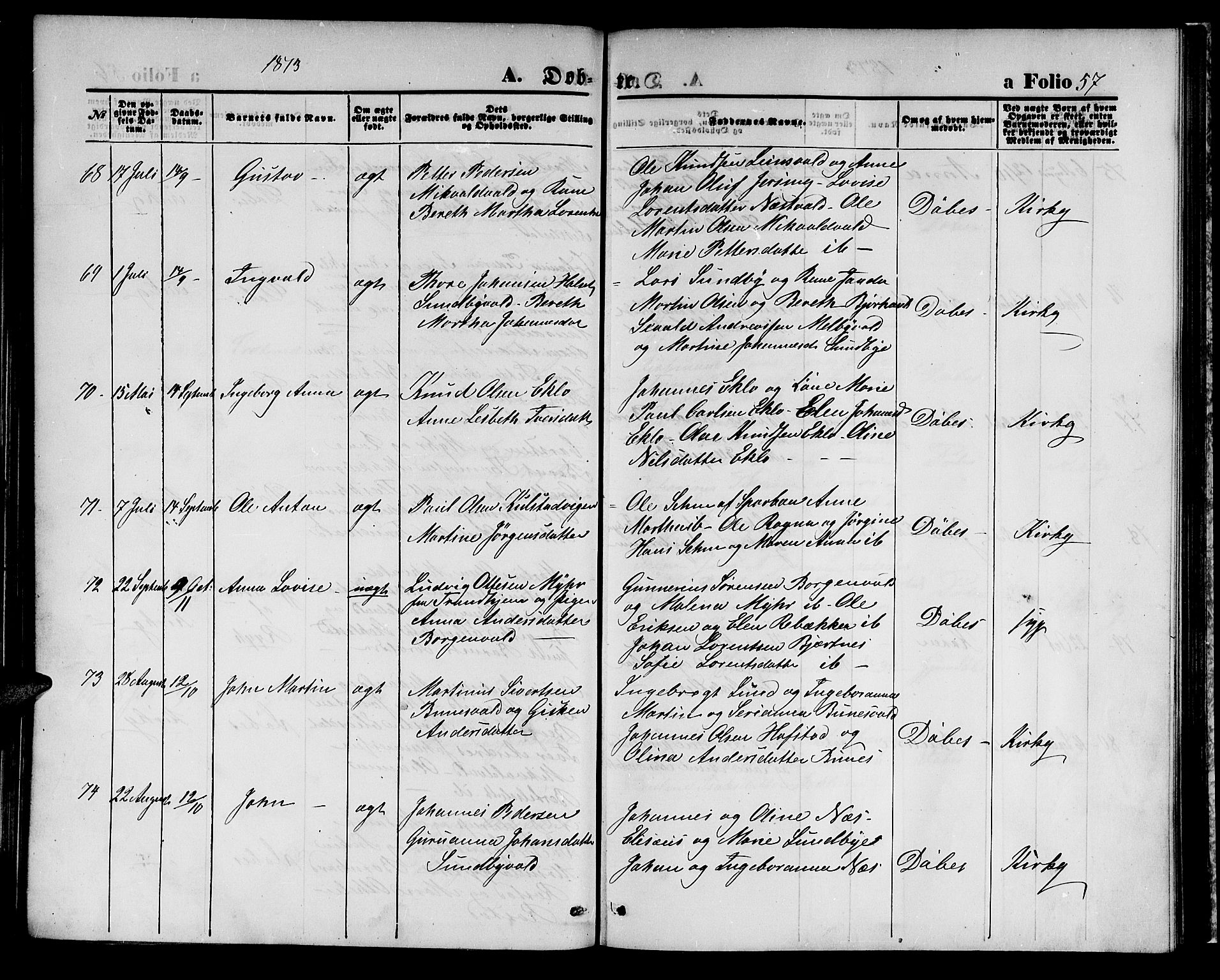 Ministerialprotokoller, klokkerbøker og fødselsregistre - Nord-Trøndelag, AV/SAT-A-1458/723/L0255: Parish register (copy) no. 723C03, 1869-1879, p. 57