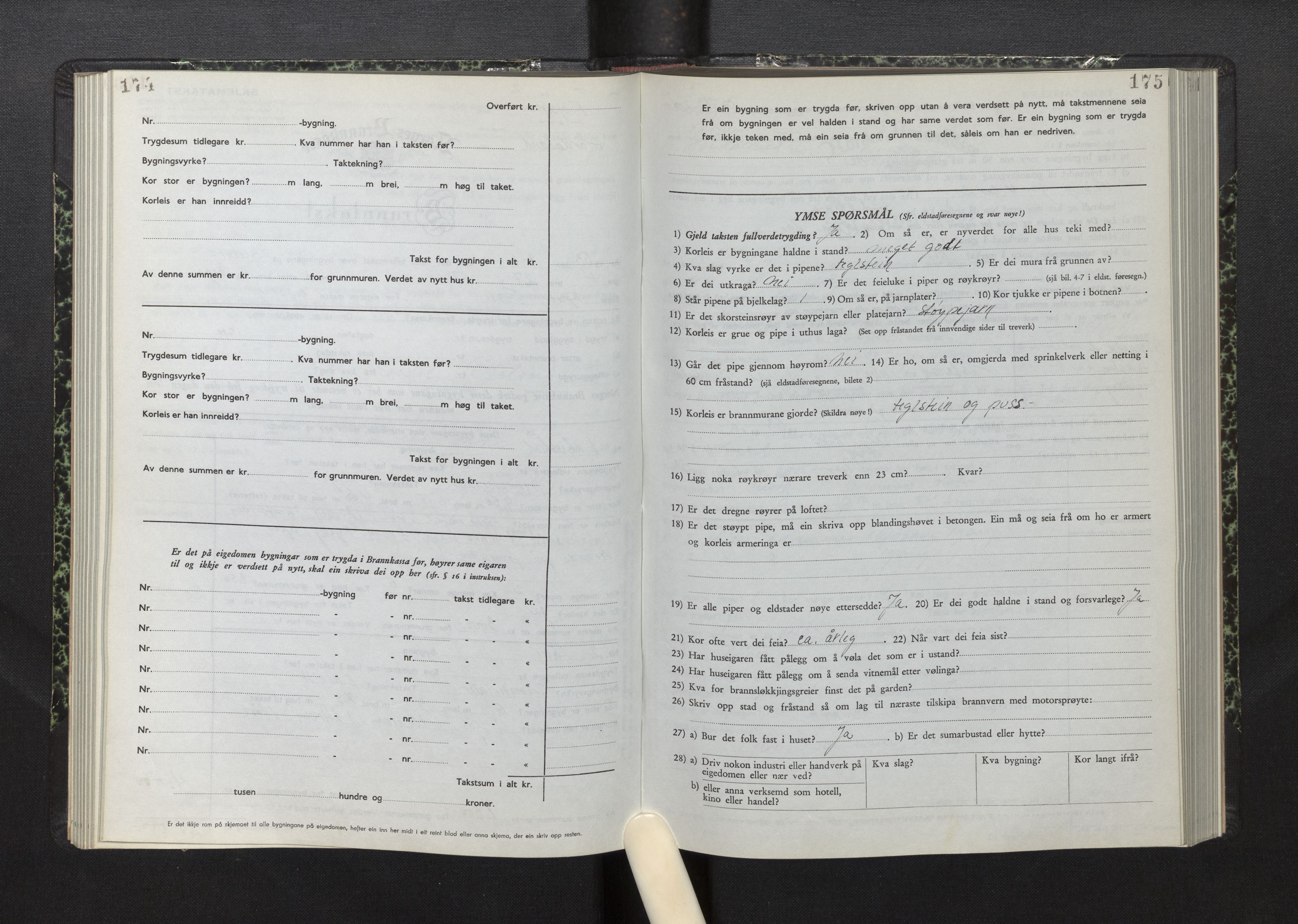 Lensmannen i Fitjar, SAB/A-32001/0012/L0001b: Branntakstprotokoll, skjematakst, 1949-1955, p. 174-175