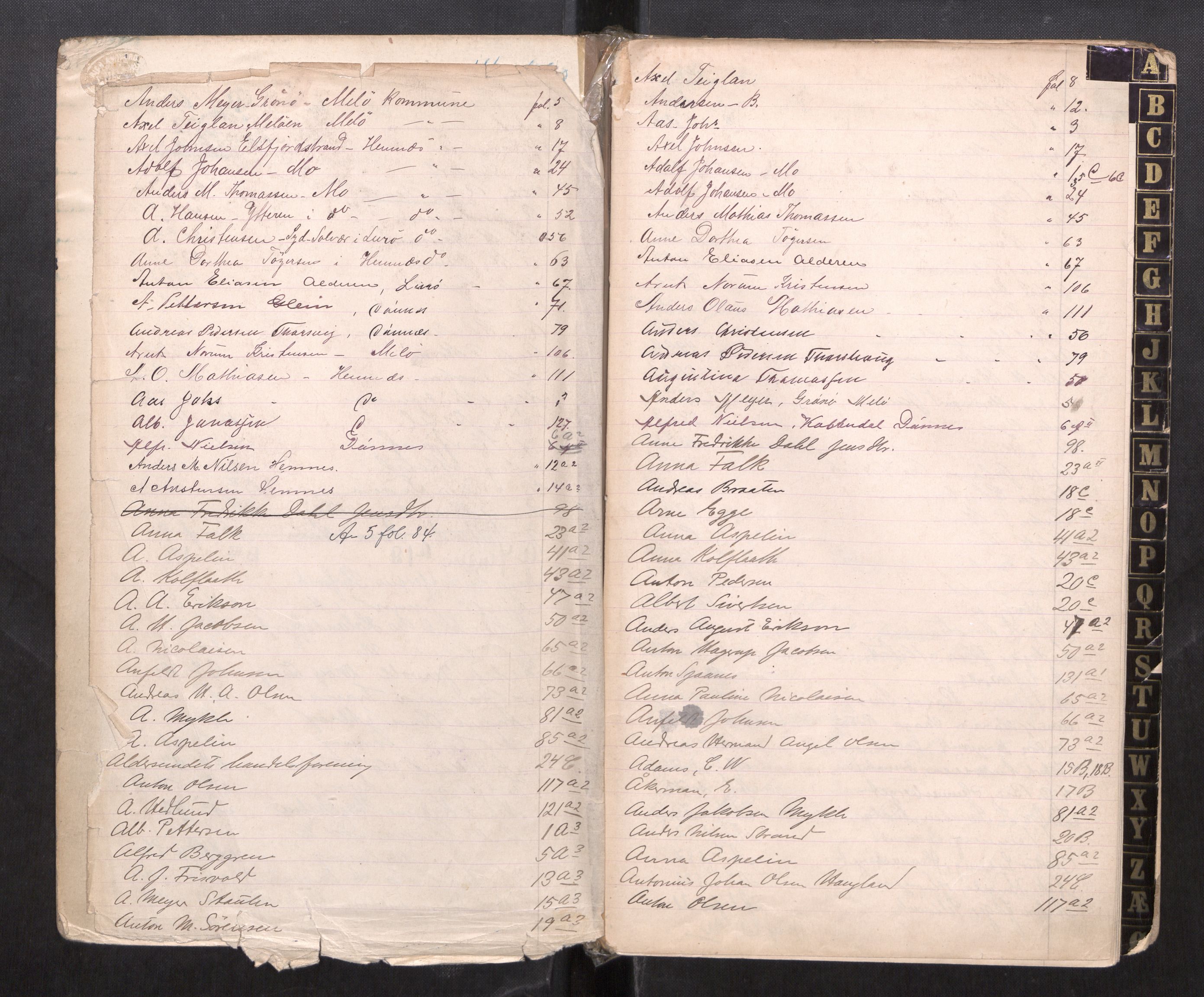 Rana sorenskriveri , SAT/A-1108/2/J/Ja/Jac/L0002: Alfabetisk register på personnavn, 1891-1943, p. 3