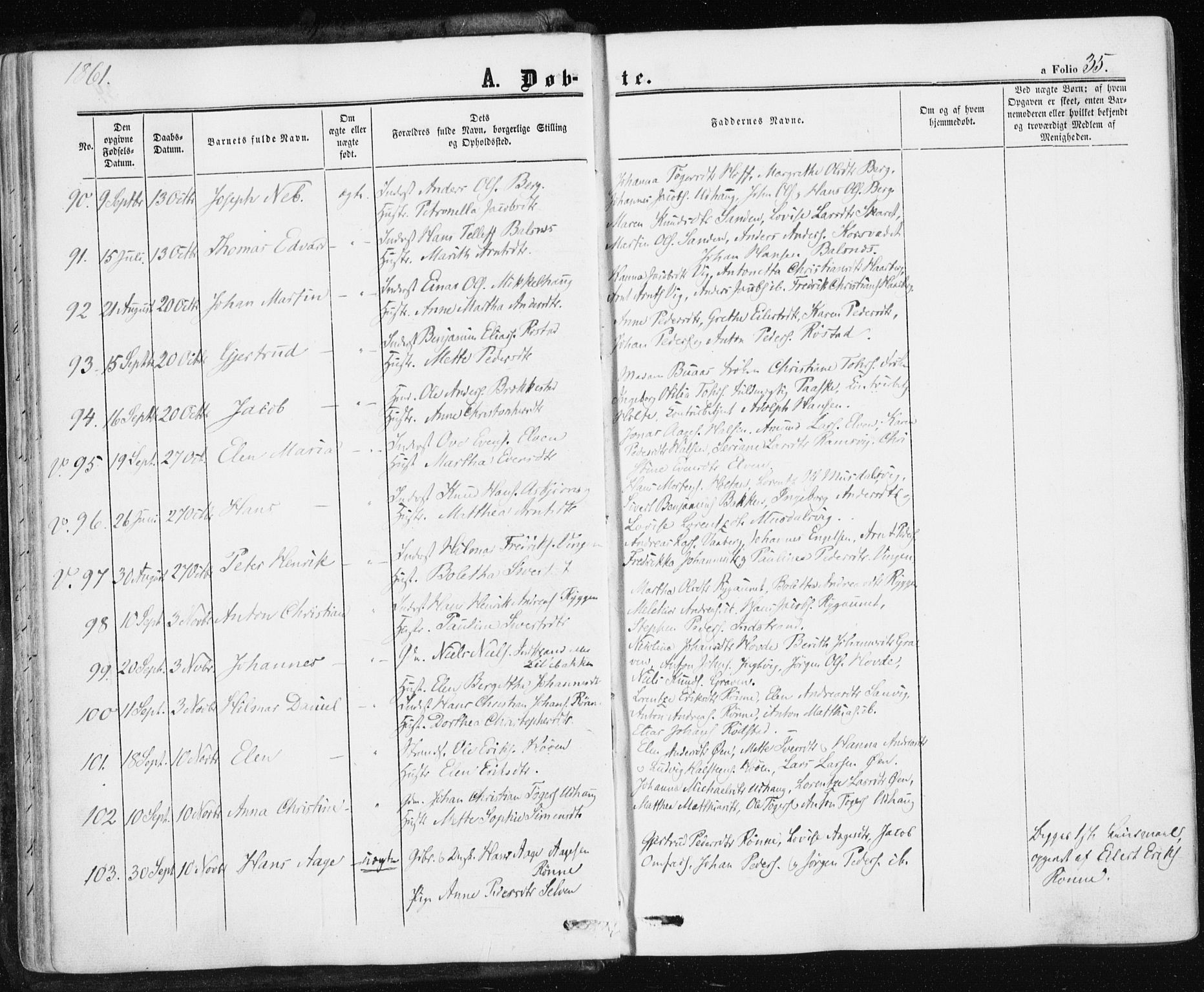 Ministerialprotokoller, klokkerbøker og fødselsregistre - Sør-Trøndelag, SAT/A-1456/659/L0737: Parish register (official) no. 659A07, 1857-1875, p. 35