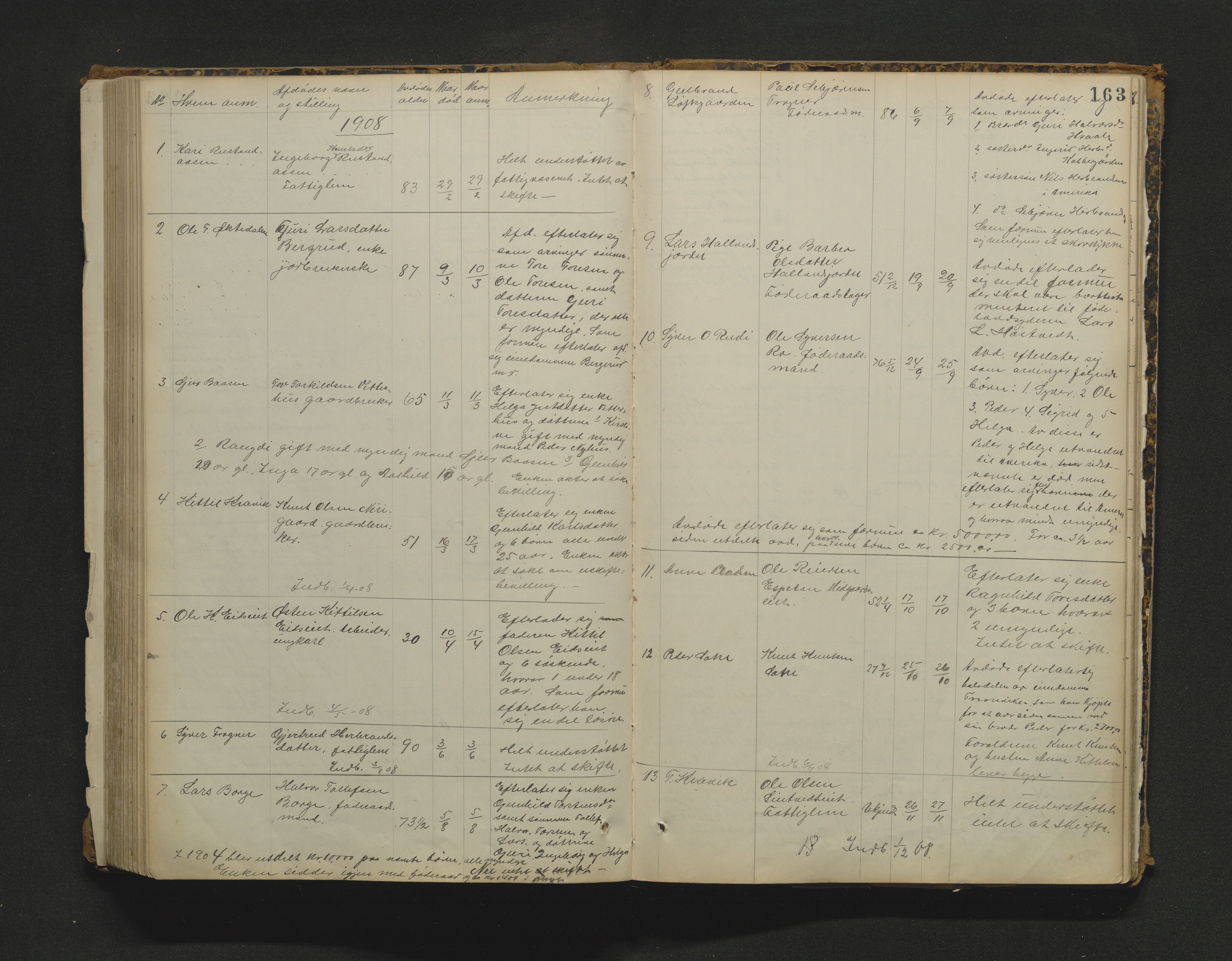 Nore lensmannskontor, SAKO/A-520/H/Ha/L0001a: Registrerings- og dødsanmeldelsesprotokoll, 1882-1913, p. 163