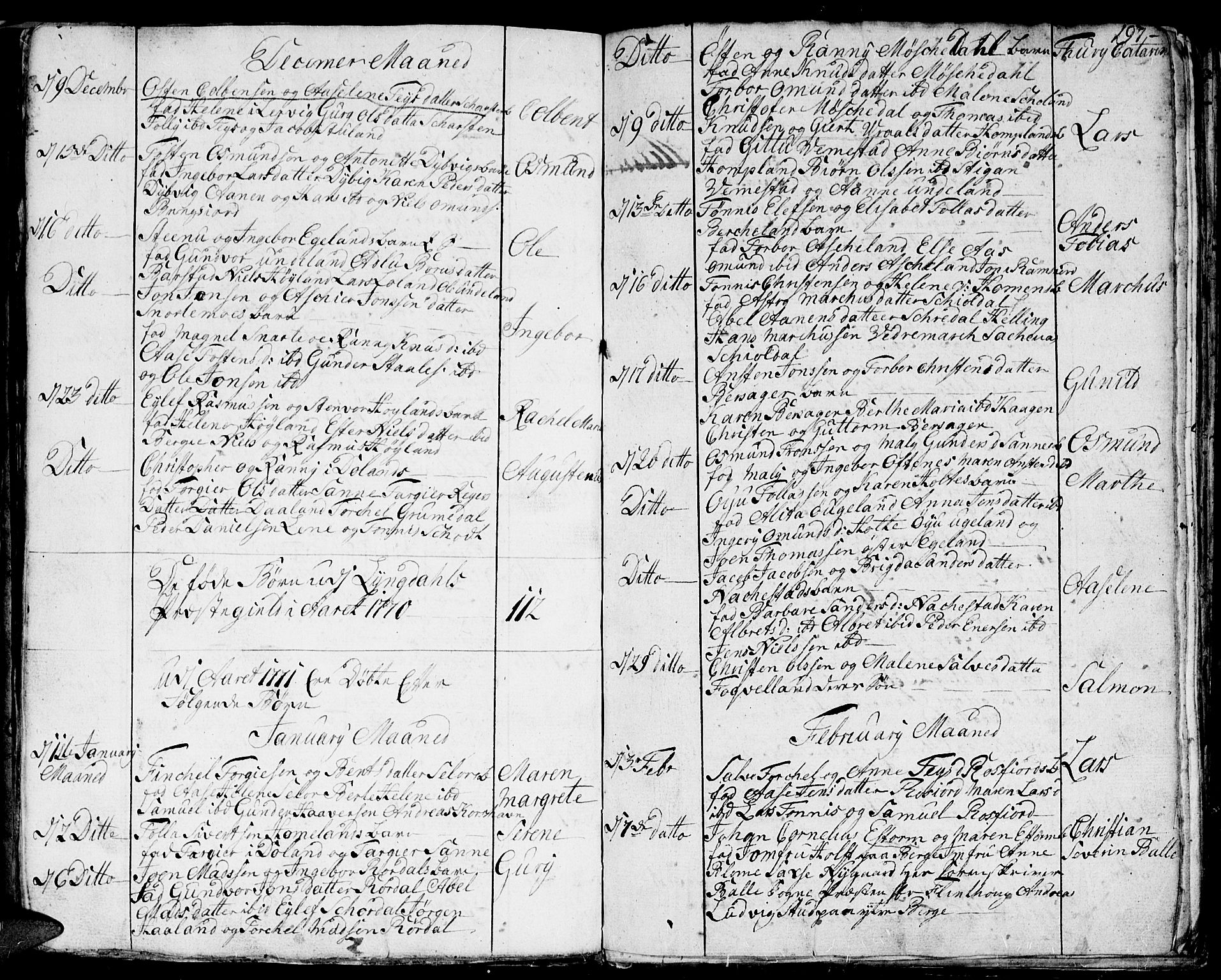 Lyngdal sokneprestkontor, SAK/1111-0029/F/Fa/Fac/L0001: Parish register (official) no. A 1, 1727-1779, p. 197
